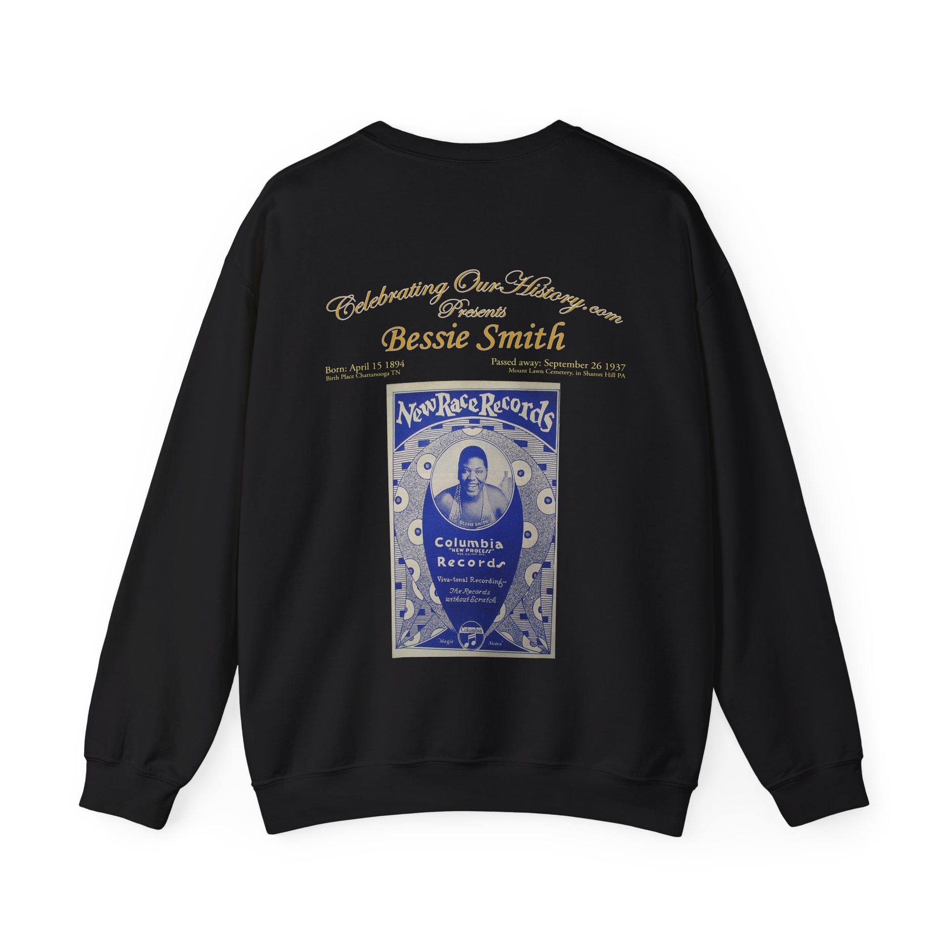 Bessie Smith - New Race Records -  Front and Back Printed Concert Style Sweatshirt