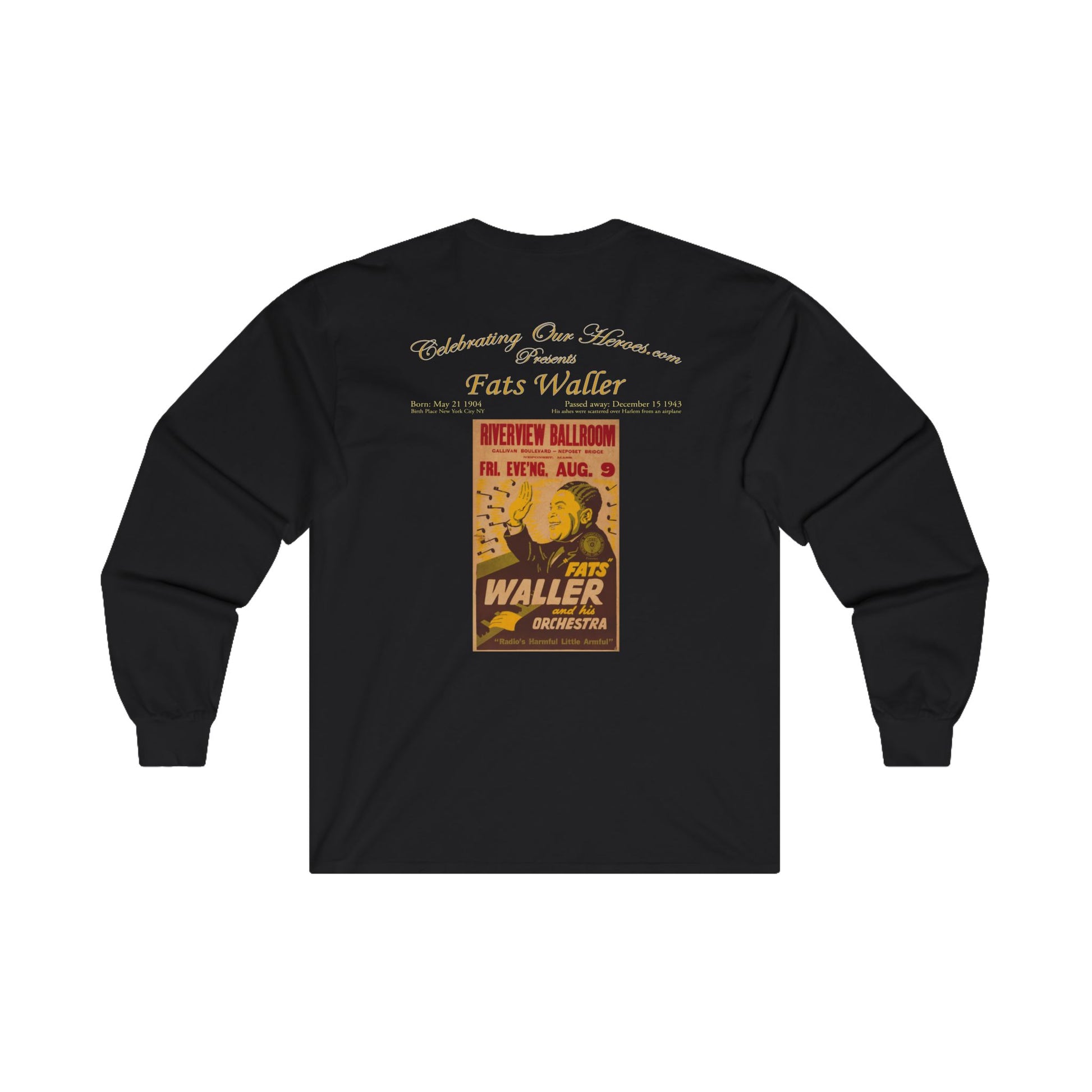 Fats Waller - Riverview Ballroom - Front and Back Printed Concert Style Long Sleeve T-Shirt