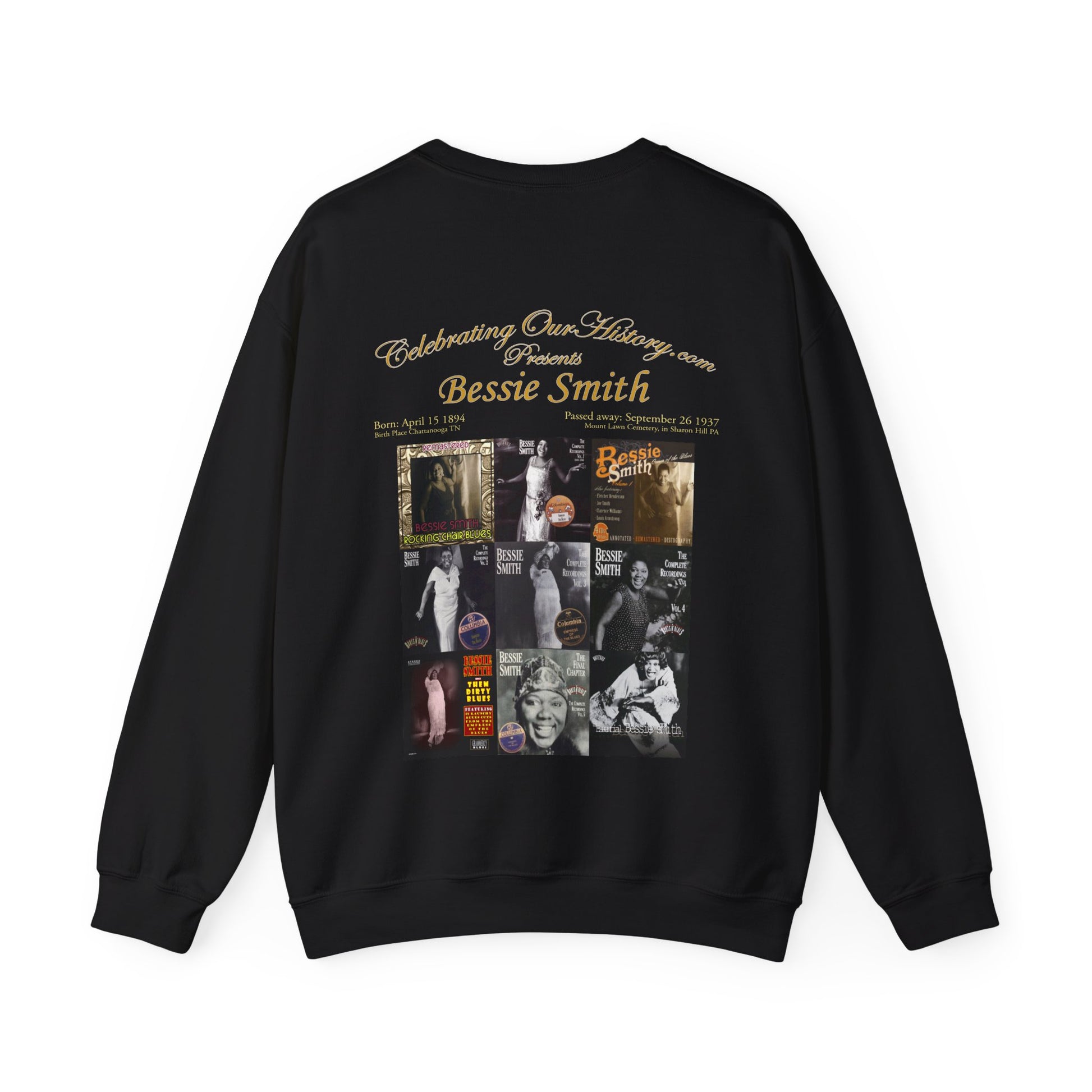 Bessie Smith - Nine Albums -  Front and Back Printed Concert Style Sweatshirt