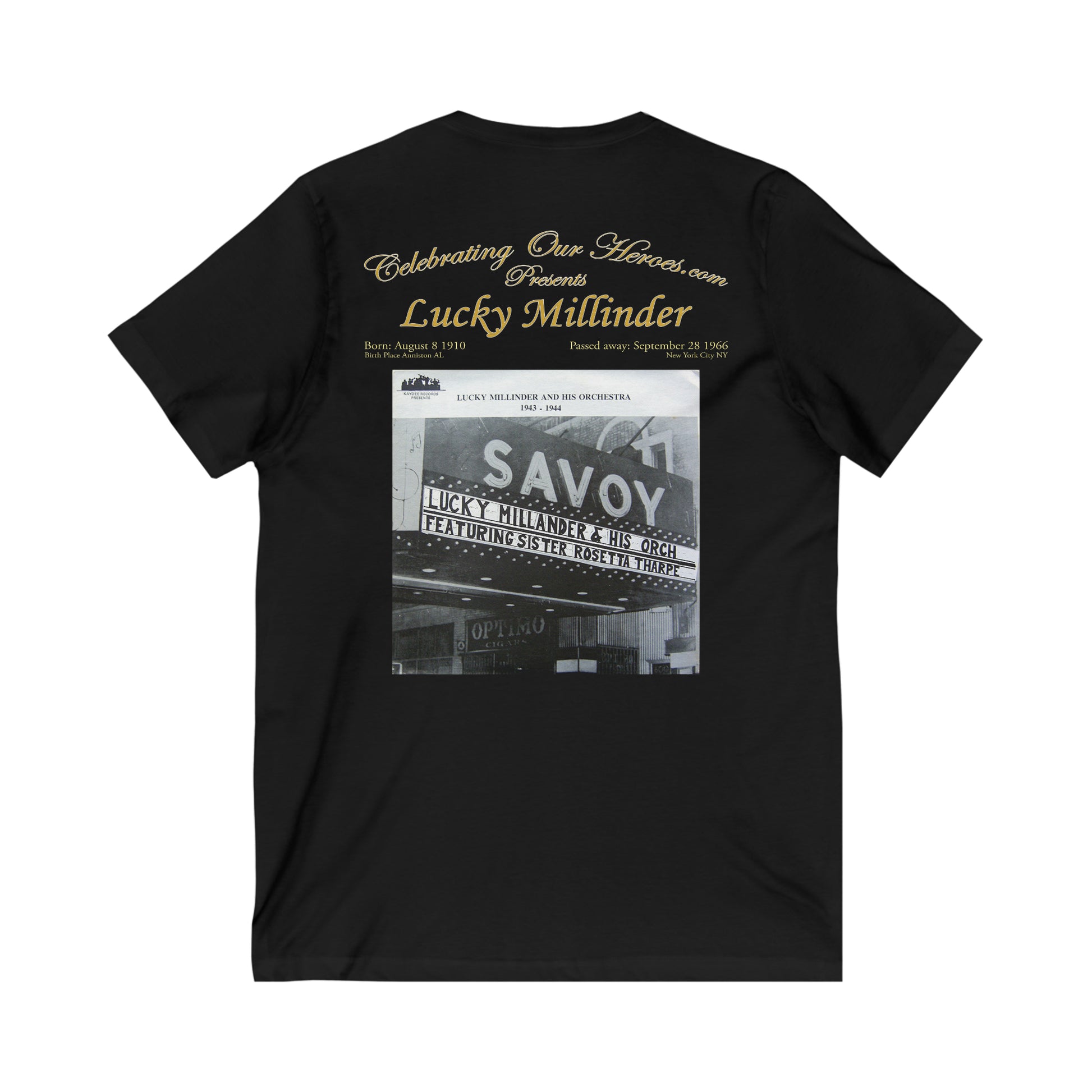 Lucky Millinder - Savoy - Front and Back Printed Concert Style V-Neck T-Shirt
