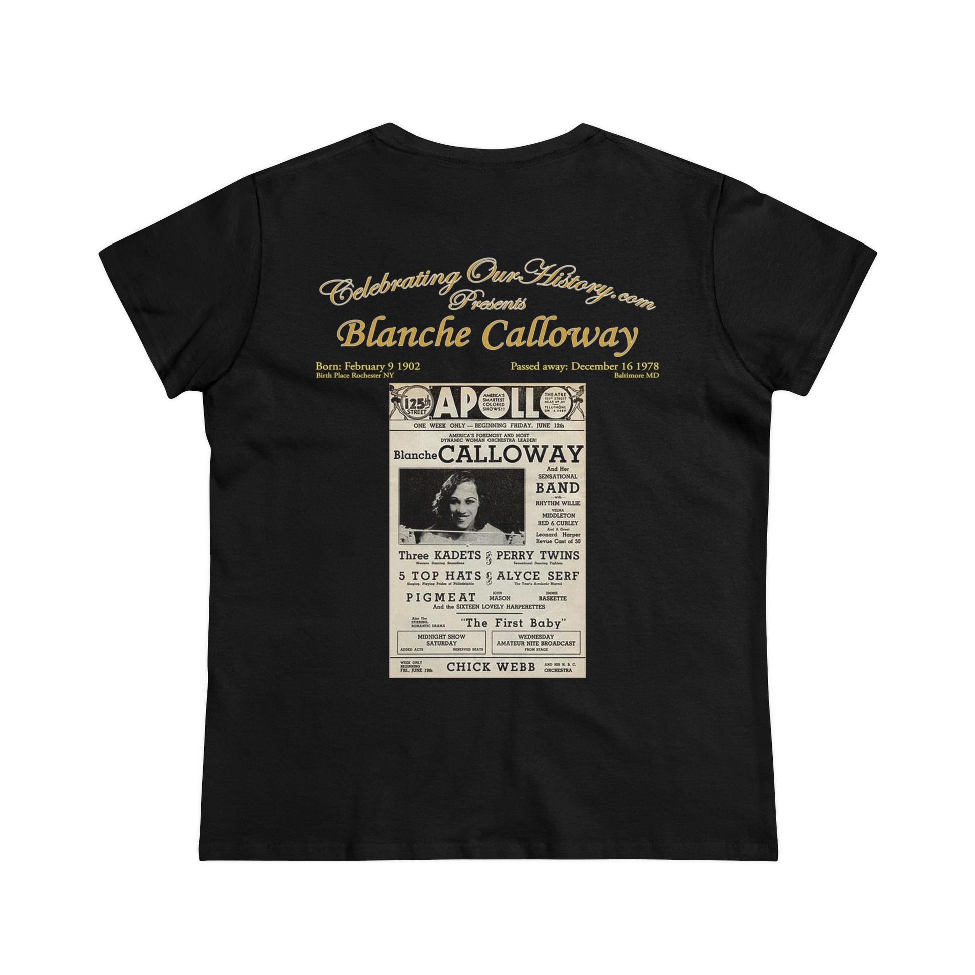 Blanche Calloway - Apollo -  Front and Back Printed Concert Style Women's T-Shirt