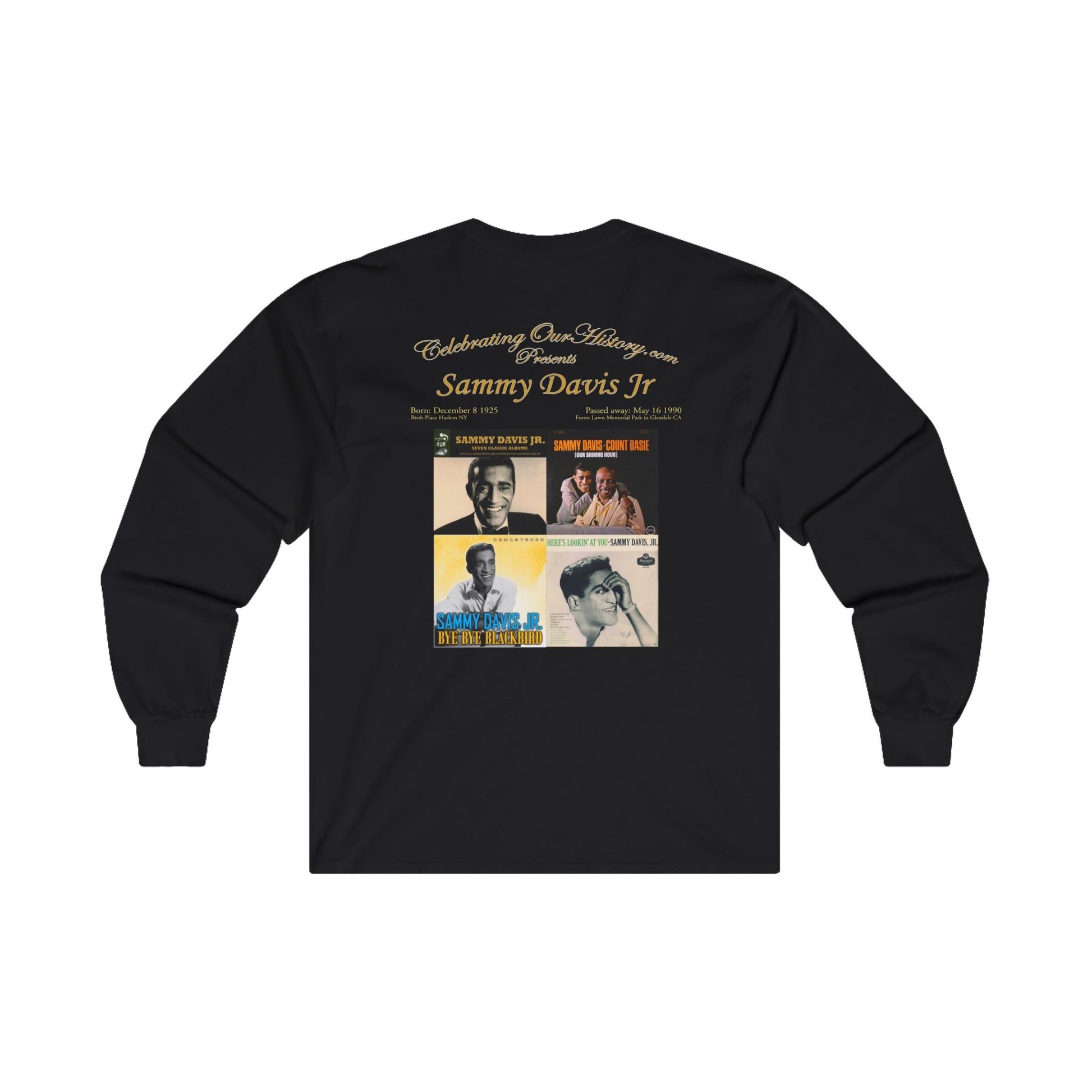 Sammy Davis Jr - Four Albums - Front and Back Printed Concert Style Long Sleeve T-Shirt