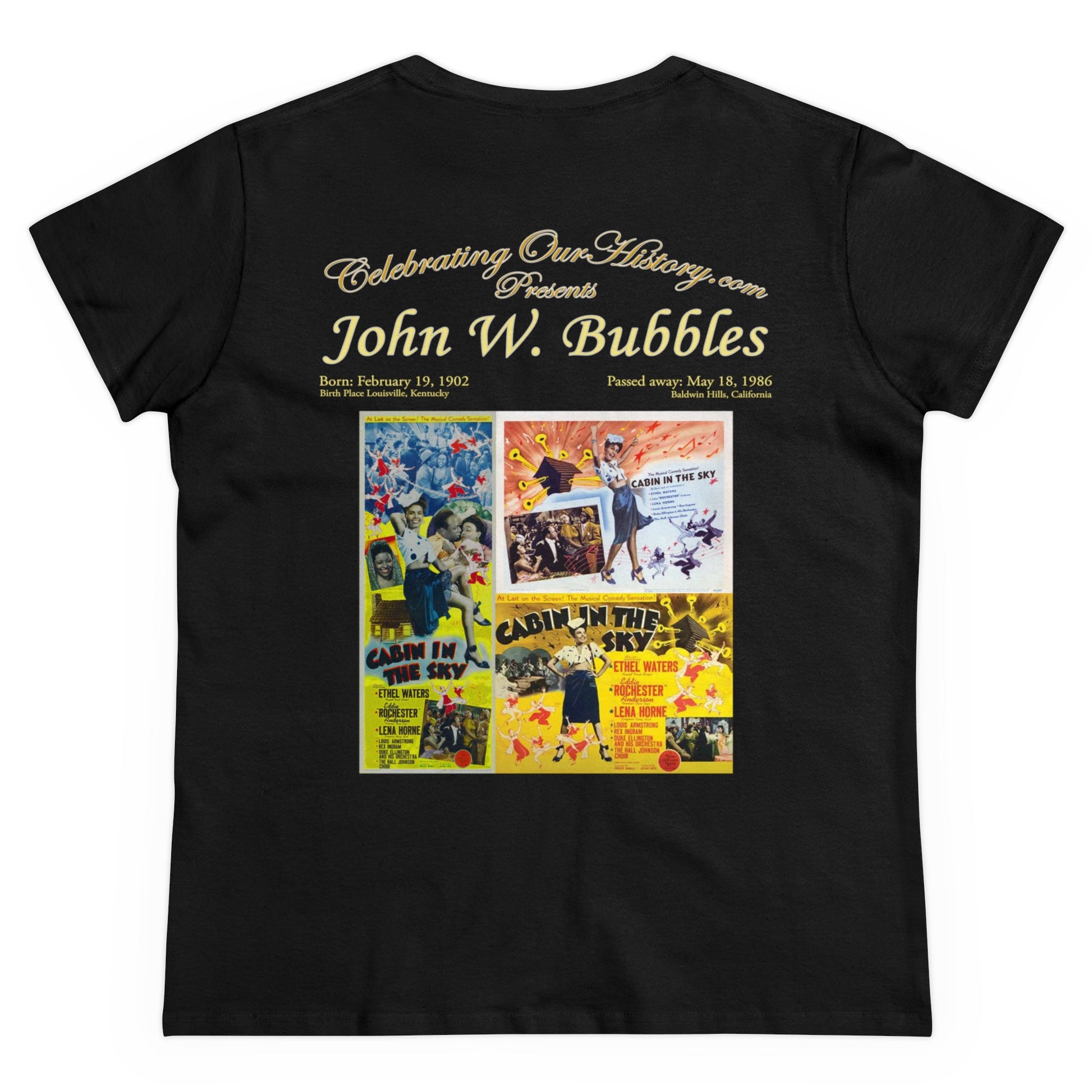 John W. Bubbles - Cabin in the Sky (1943) -  Front and Back Printed Concert Style Women's T-Shirt