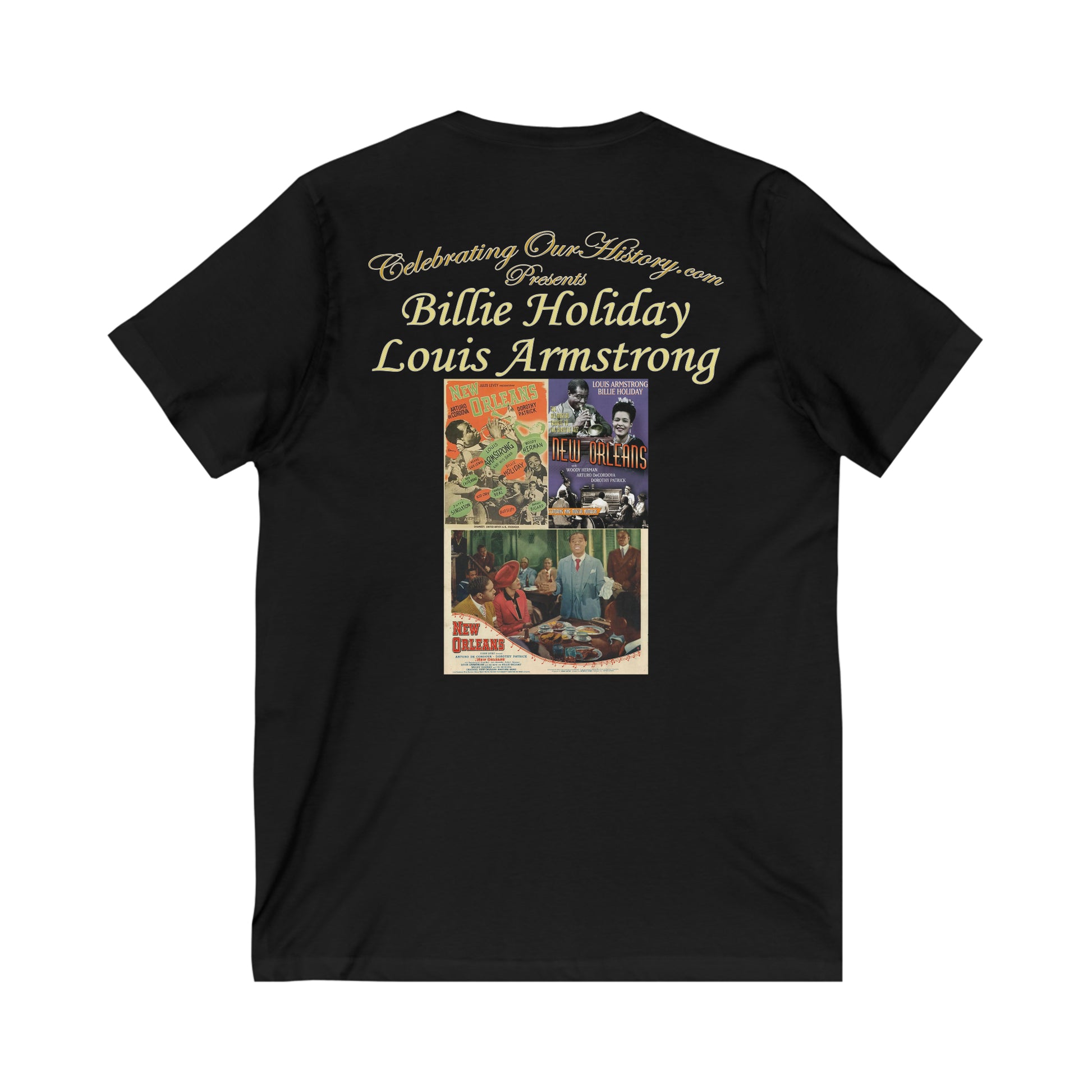 Billie Holiday and Louis Armstrong - New Orleans (1947) - Front and Back Printed Concert Style V-Neck T-Shirt