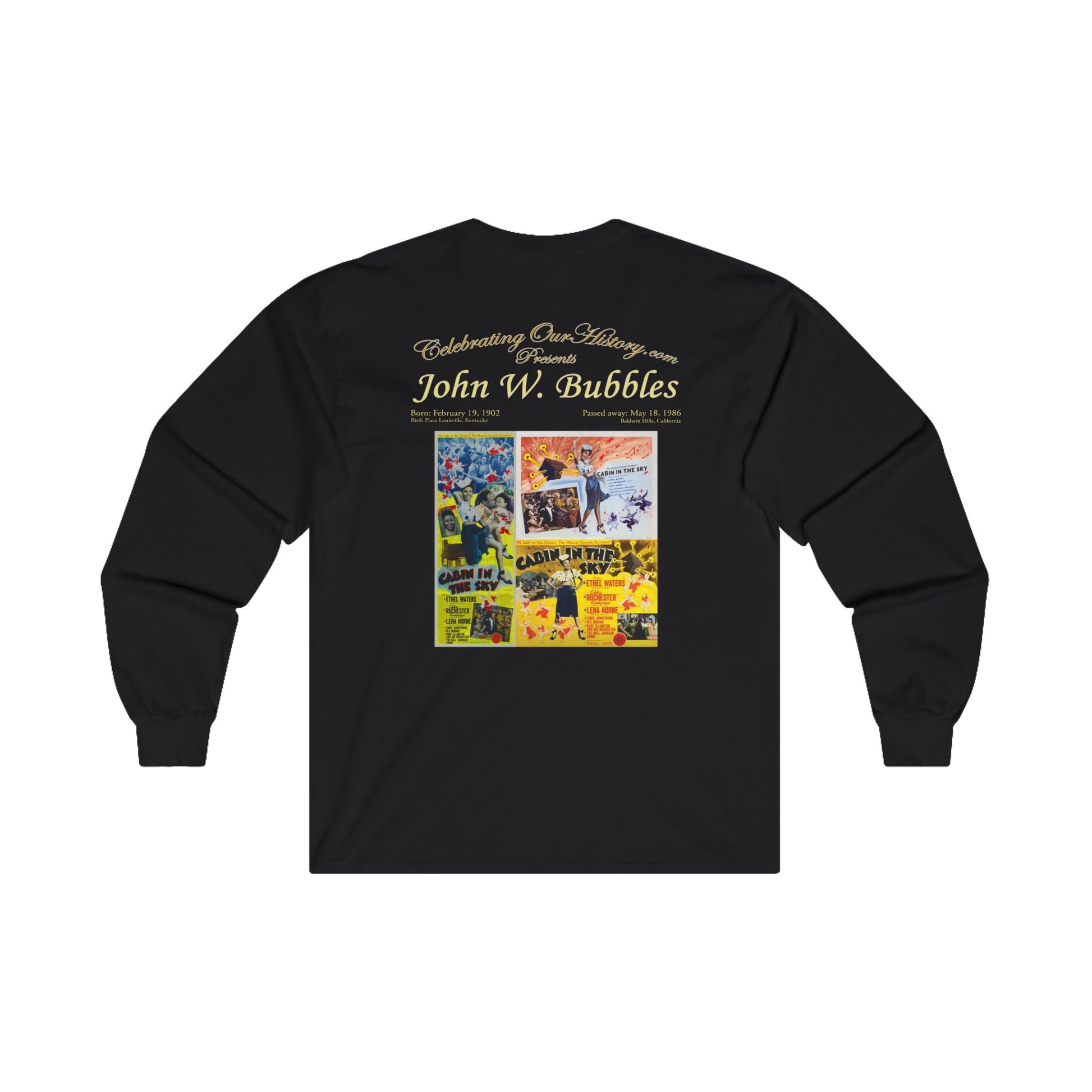 John W. Bubbles - Cabin in the Sky (1943) - Front and Back Printed Concert Style Long Sleeve T-Shirt