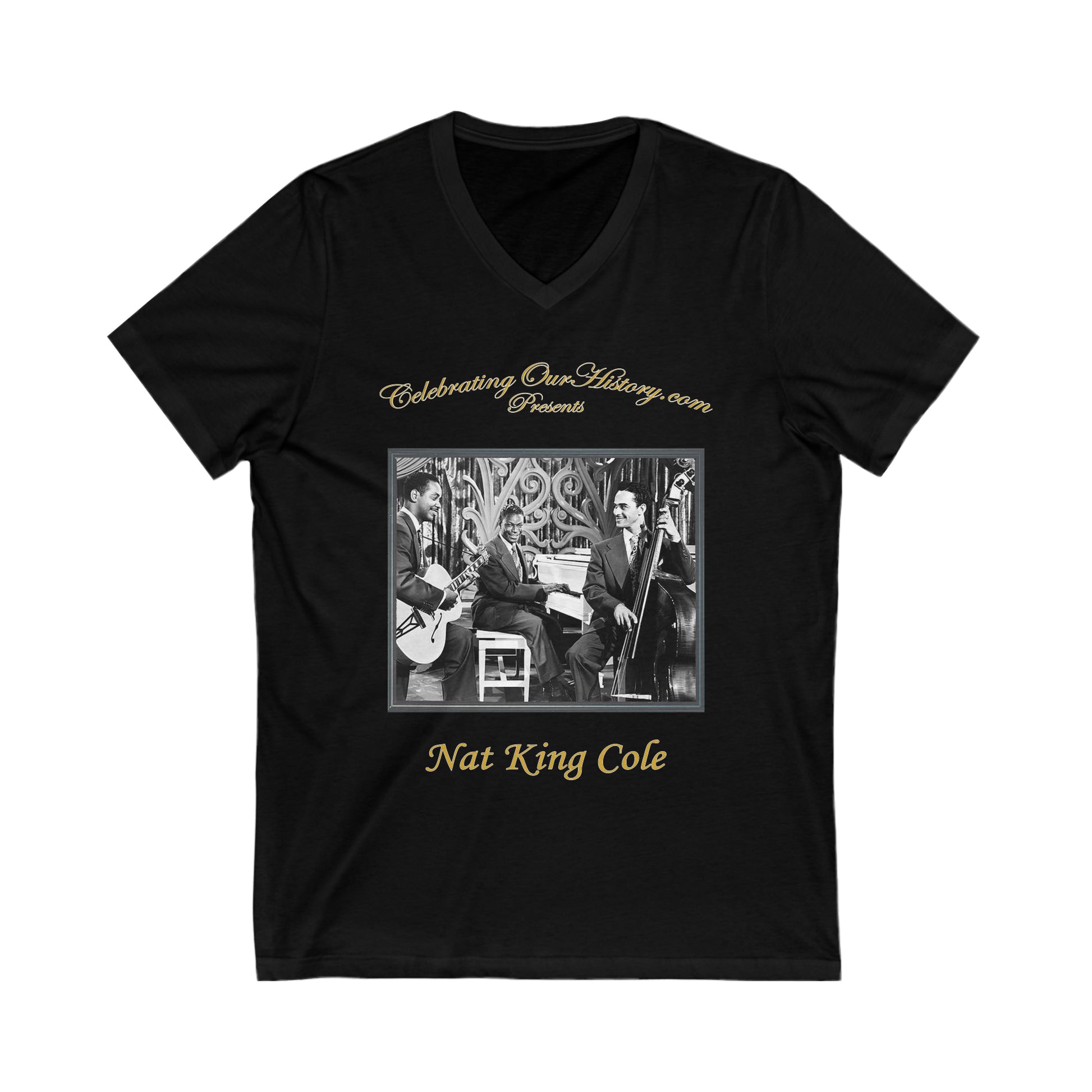 Nat King Cole - The Nat King Cole Trio - Front and Back Printed Concert Style V-Neck T-Shirt