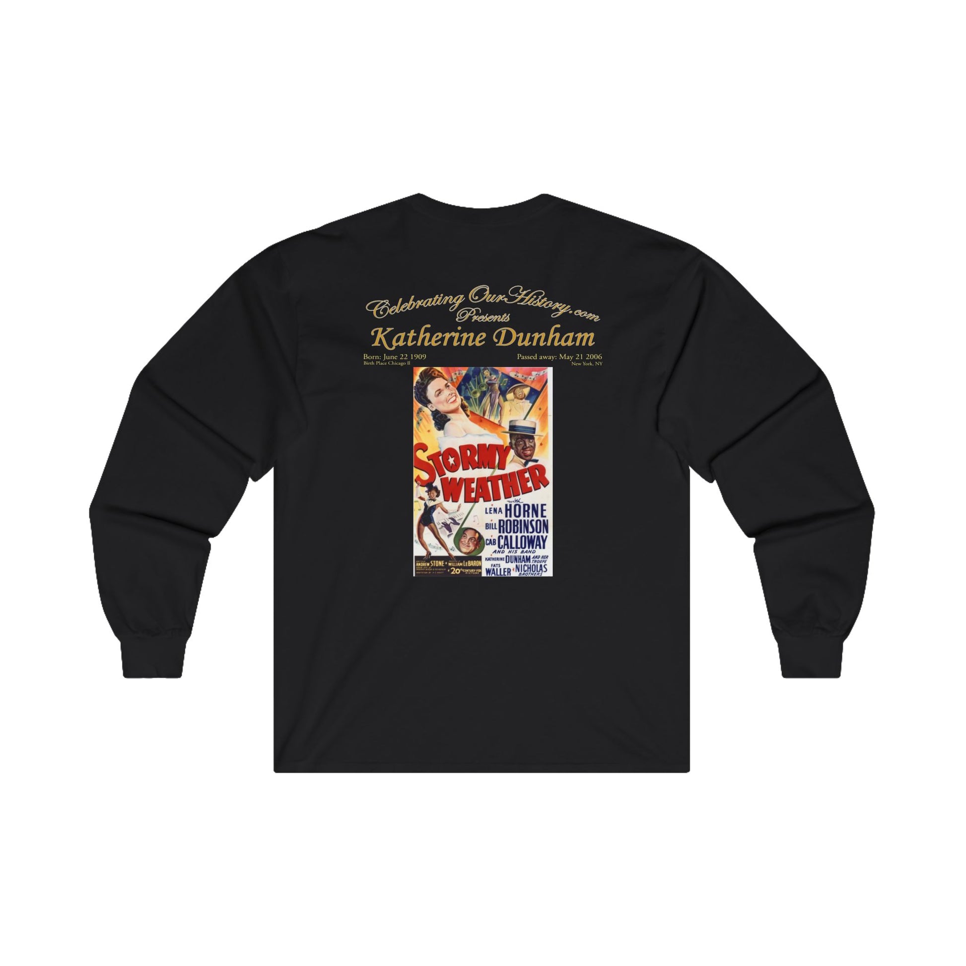 Katherine Dunham - Stormy Weather (1943) - Front and Back Printed Concert Style Long Sleeve T-Shirt