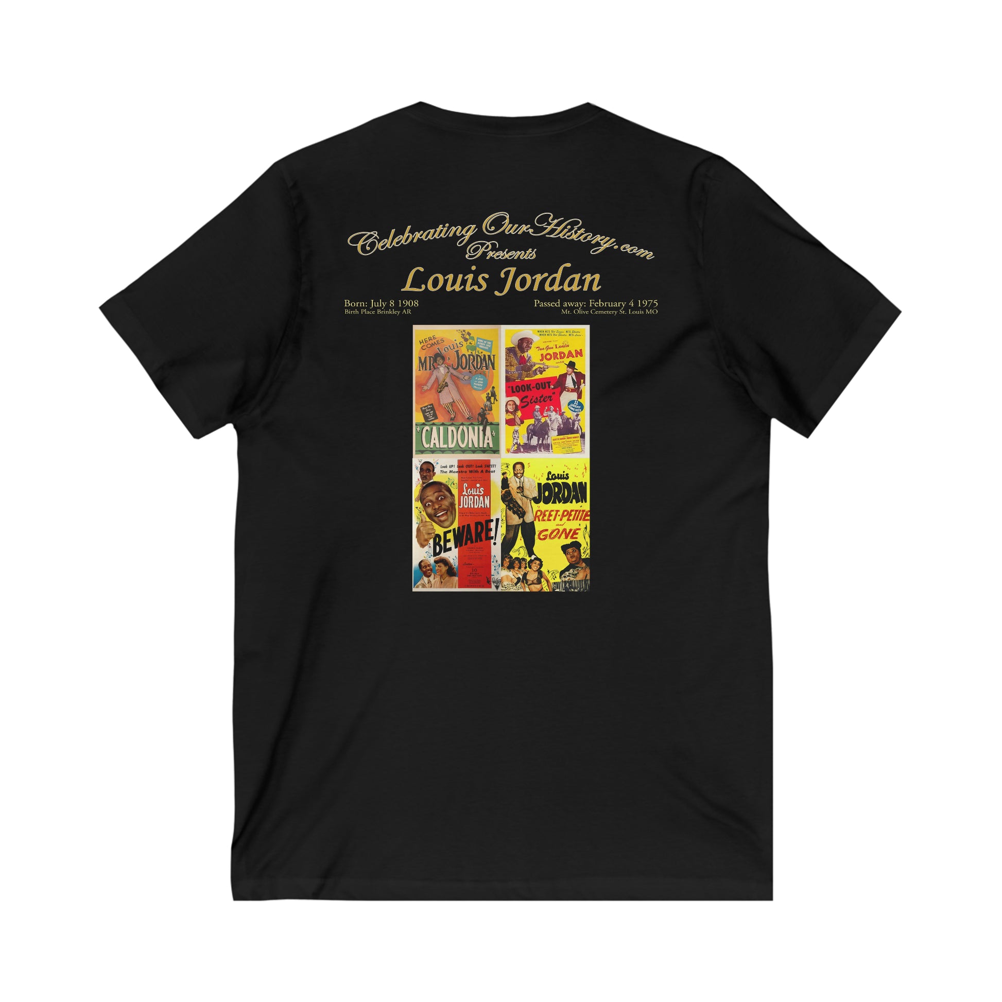 Louis Jordan - Four Movie Posters - Front and Back Printed Concert Style V-Neck T-Shirt