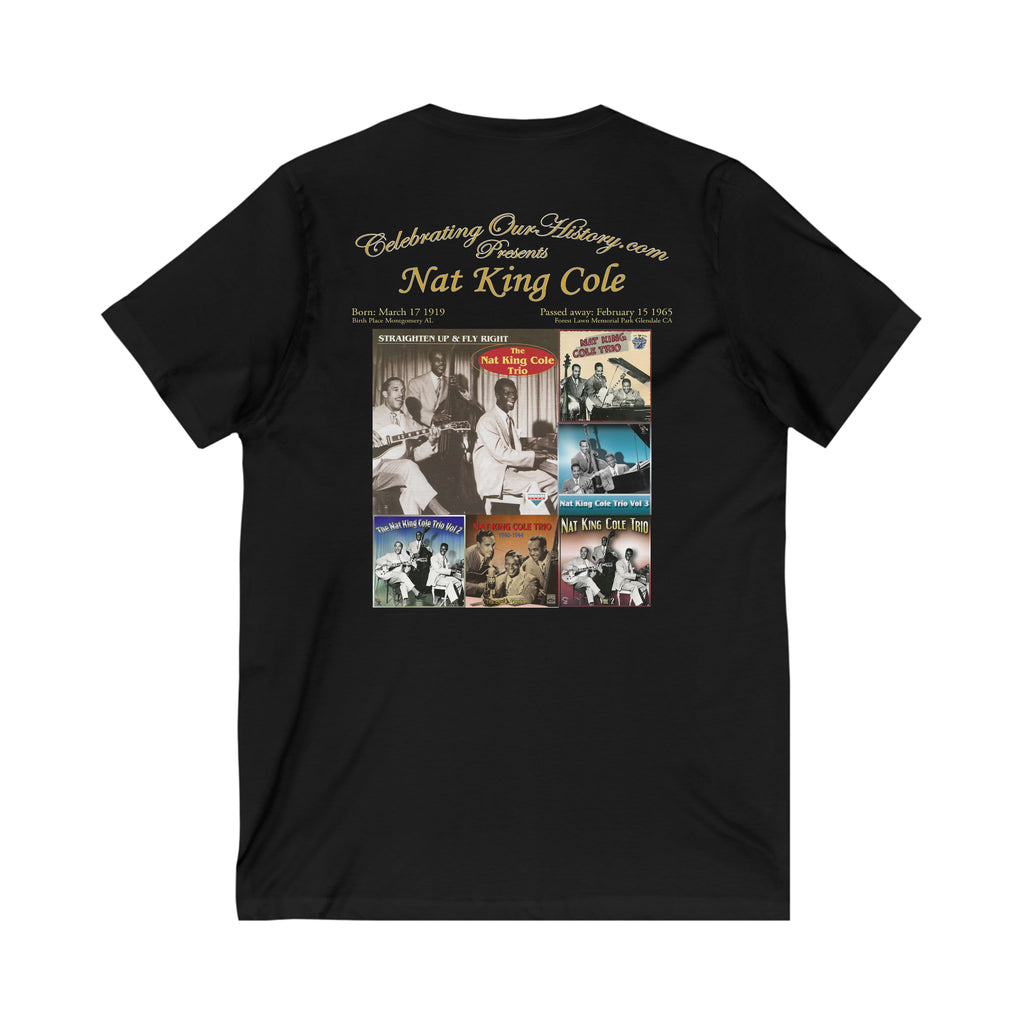 Nat King Cole - The Nat King Cole Trio - Front and Back Printed Concert Style V-Neck T-Shirt