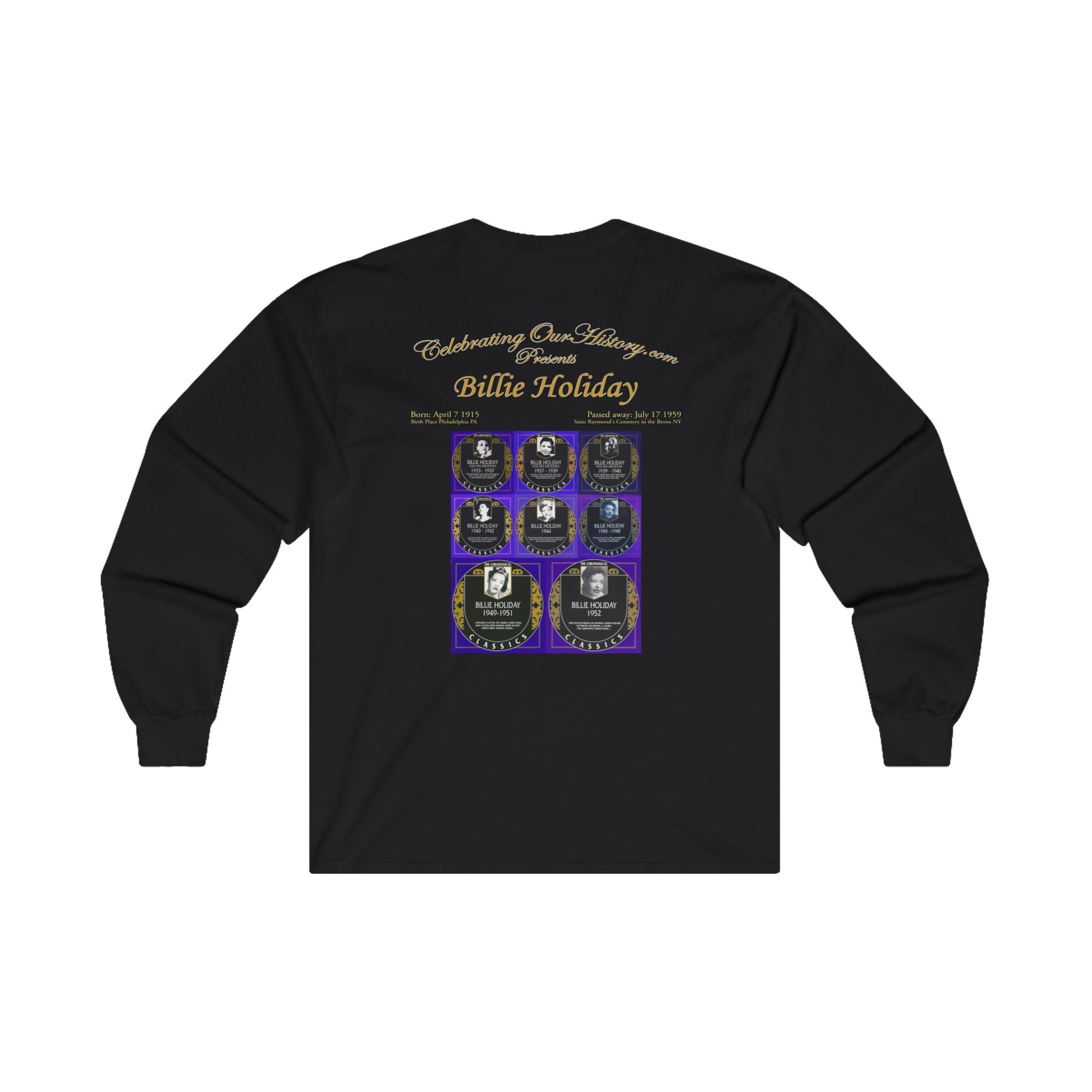 Billie Holiday - Billie Holiday Classics - Front and Back Printed Concert Style Long Sleeve T-Shirt
