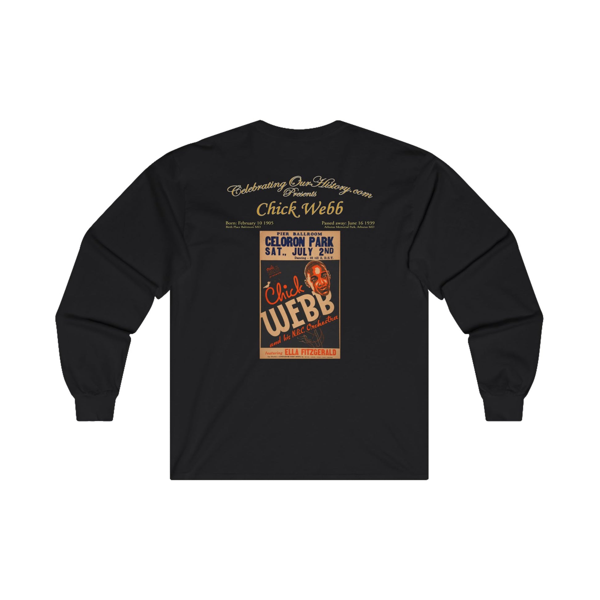 Chick Webb - Celoron Park - Front and Back Printed Concert Style Long Sleeve T-Shirt