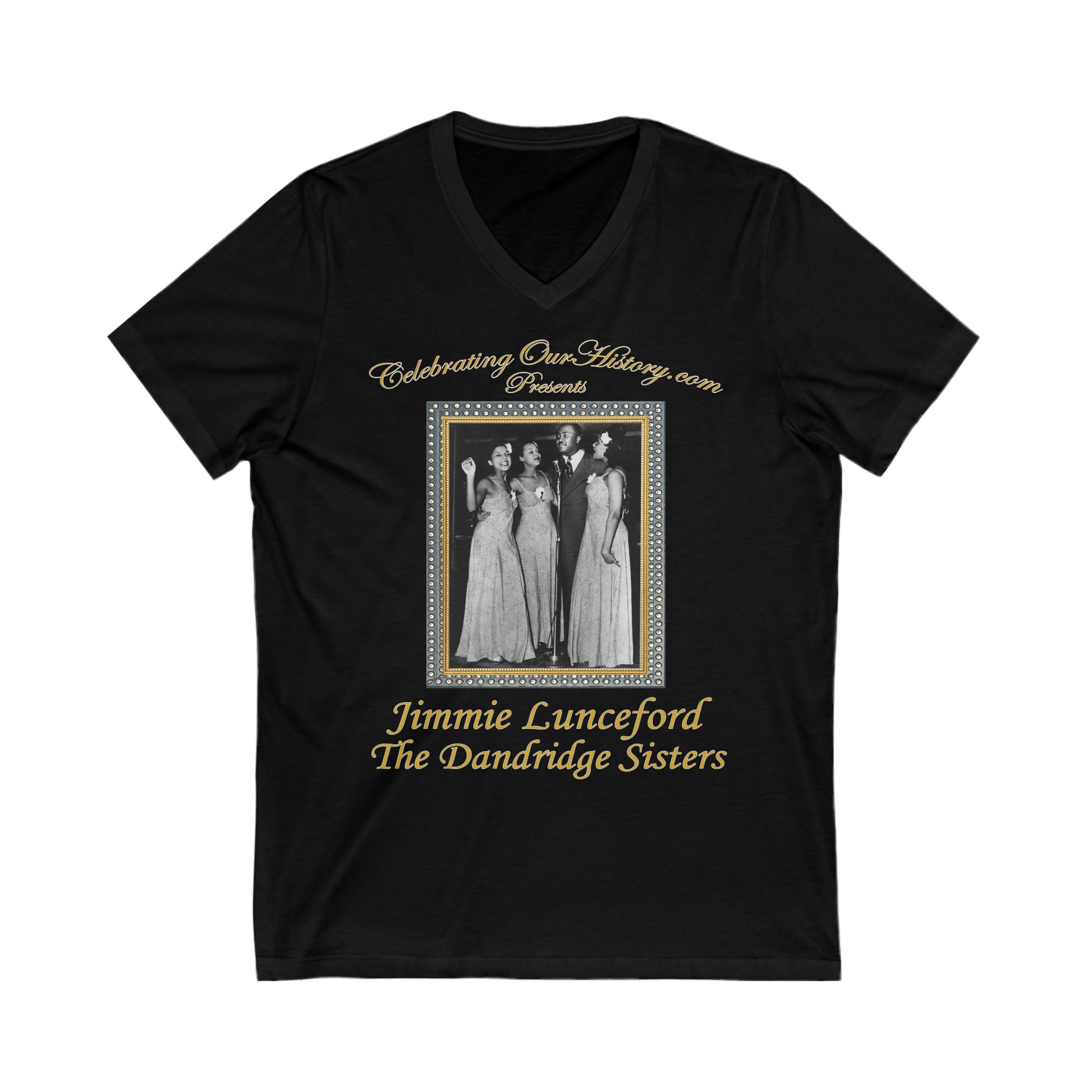 Jimmie Lunceford And The Dandridge Sisters - Four Records - Front and Back Printed Concert Style V-Neck T-Shirt
