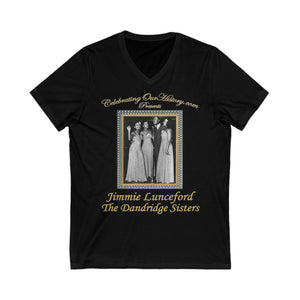 Jimmie Lunceford And The Dandridge Sisters - Four Records - Front and Back Printed Concert Style V-Neck T-Shirt