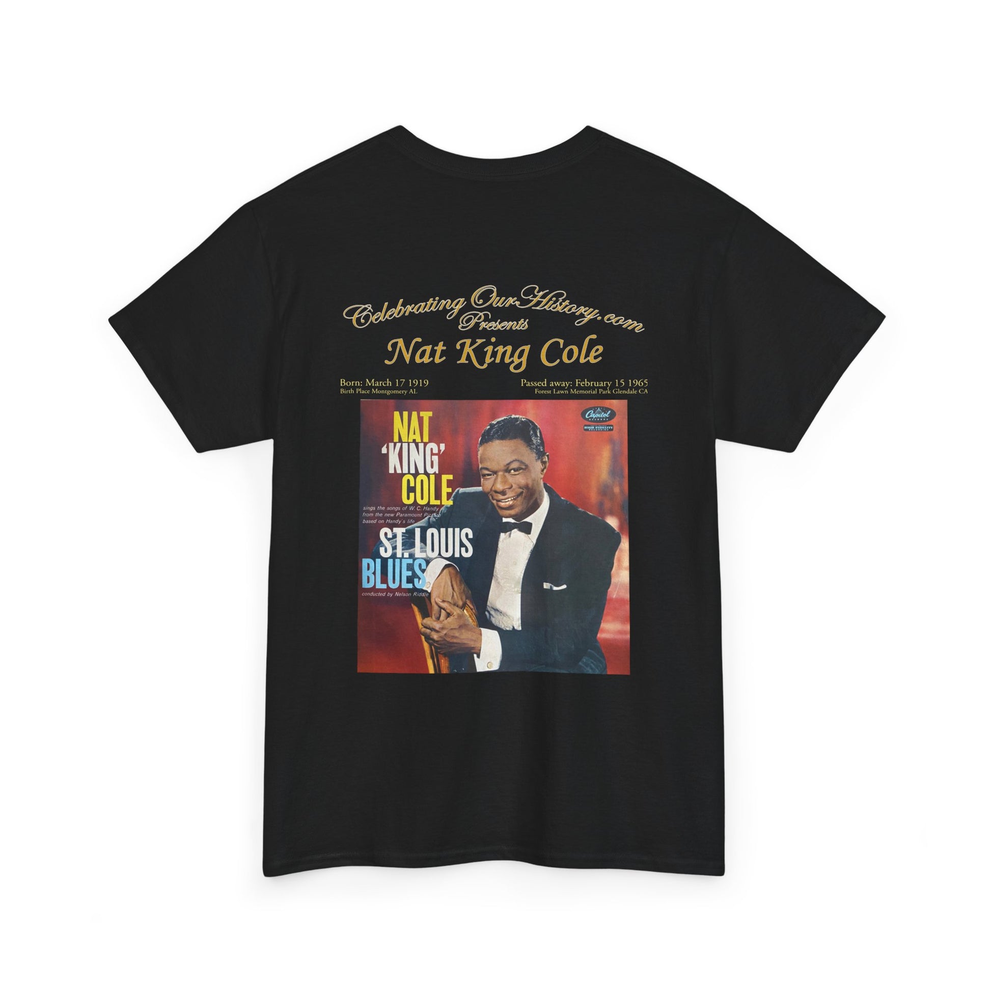 Nat King Cole - St. Louis Blues (1958) Album -  Front and Back Printed Concert Style T-Shirt