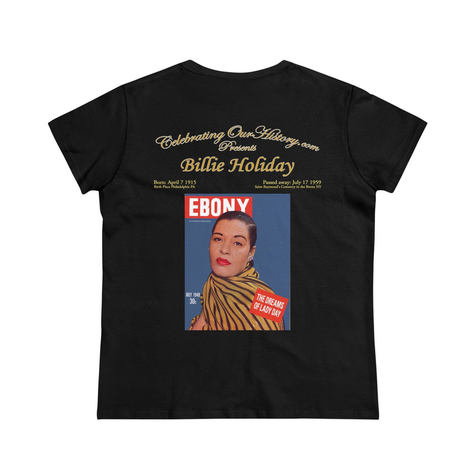 Billie Holiday - Ebony Magazine -  Front and Back Printed Concert Style Women's T-Shirt