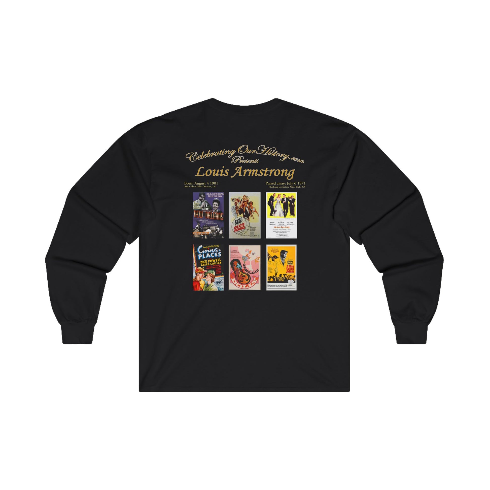 Louis Armstrong - Six Movie Posters - Front and Back Printed Concert Style Long Sleeve T-Shirt
