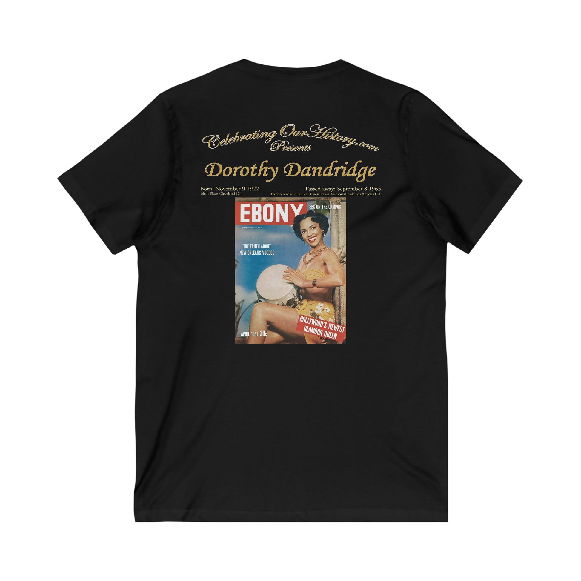 Dorothy Dandridge - Ebony Cover - Front and Back Printed Concert Style V-Neck T-Shirt