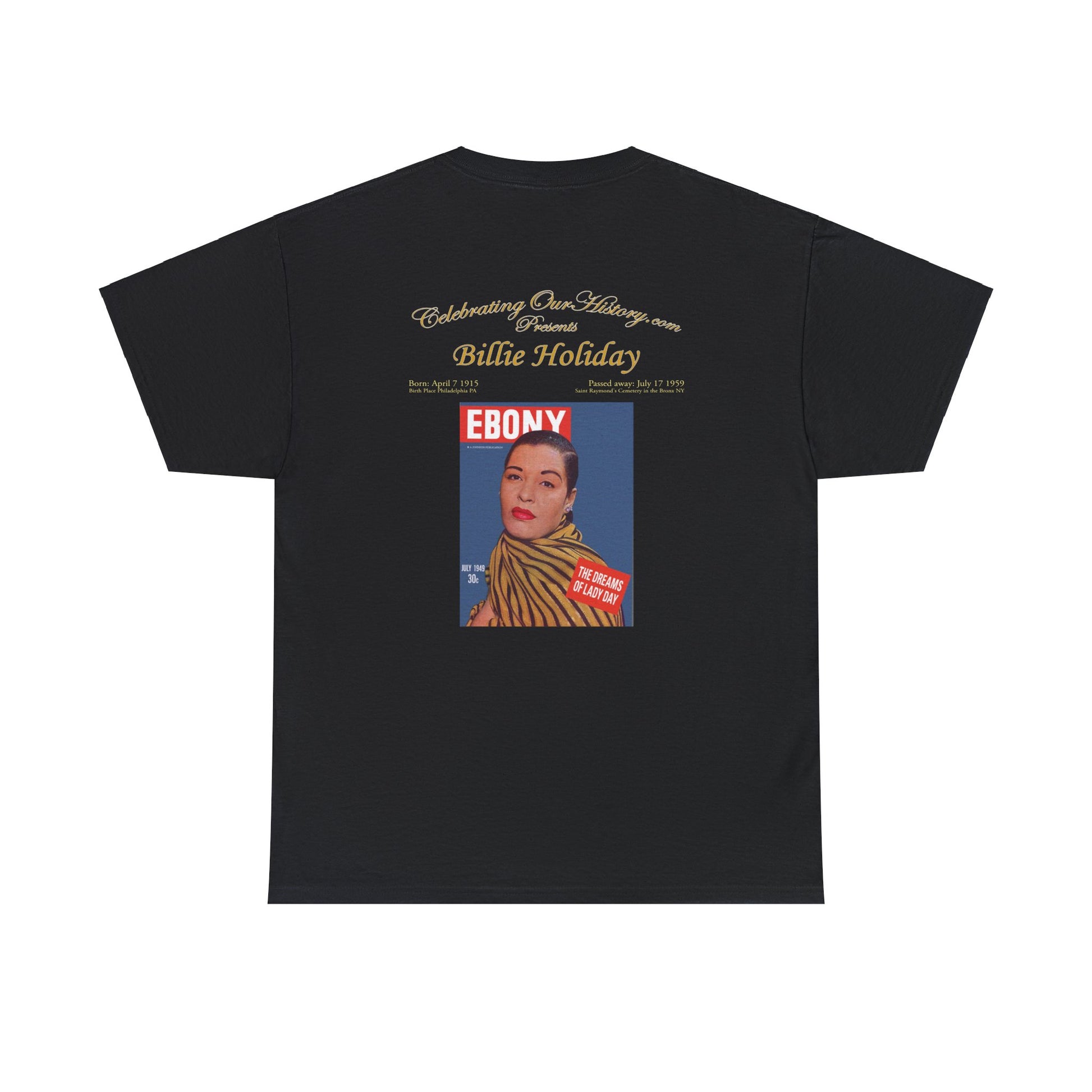 Billie Holiday - Ebony Magazine -  Front and Back Printed Concert Style T-Shirt