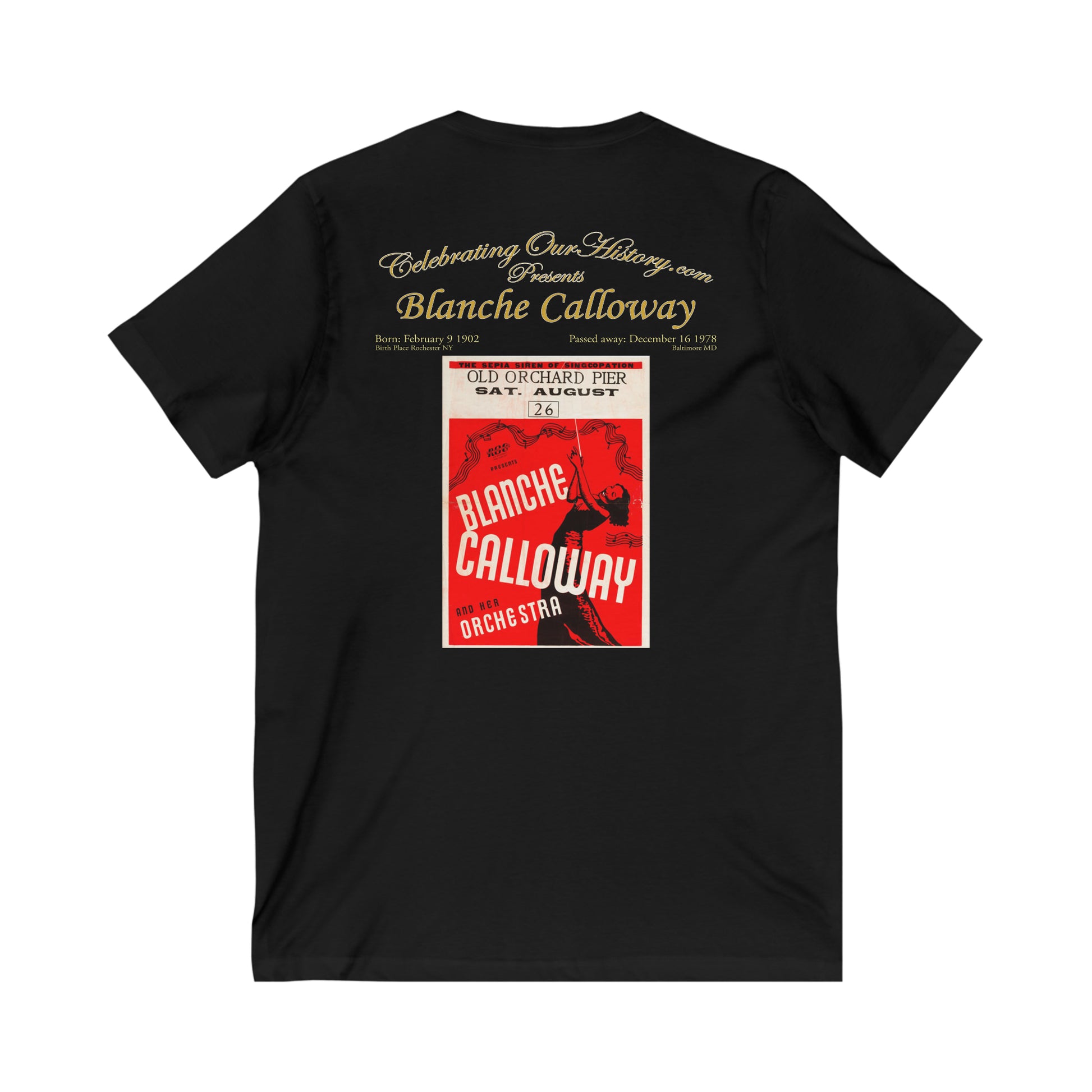 Blanche Calloway - Old Orchard Pier - Front and Back Printed Concert Style V-Neck T-Shirt