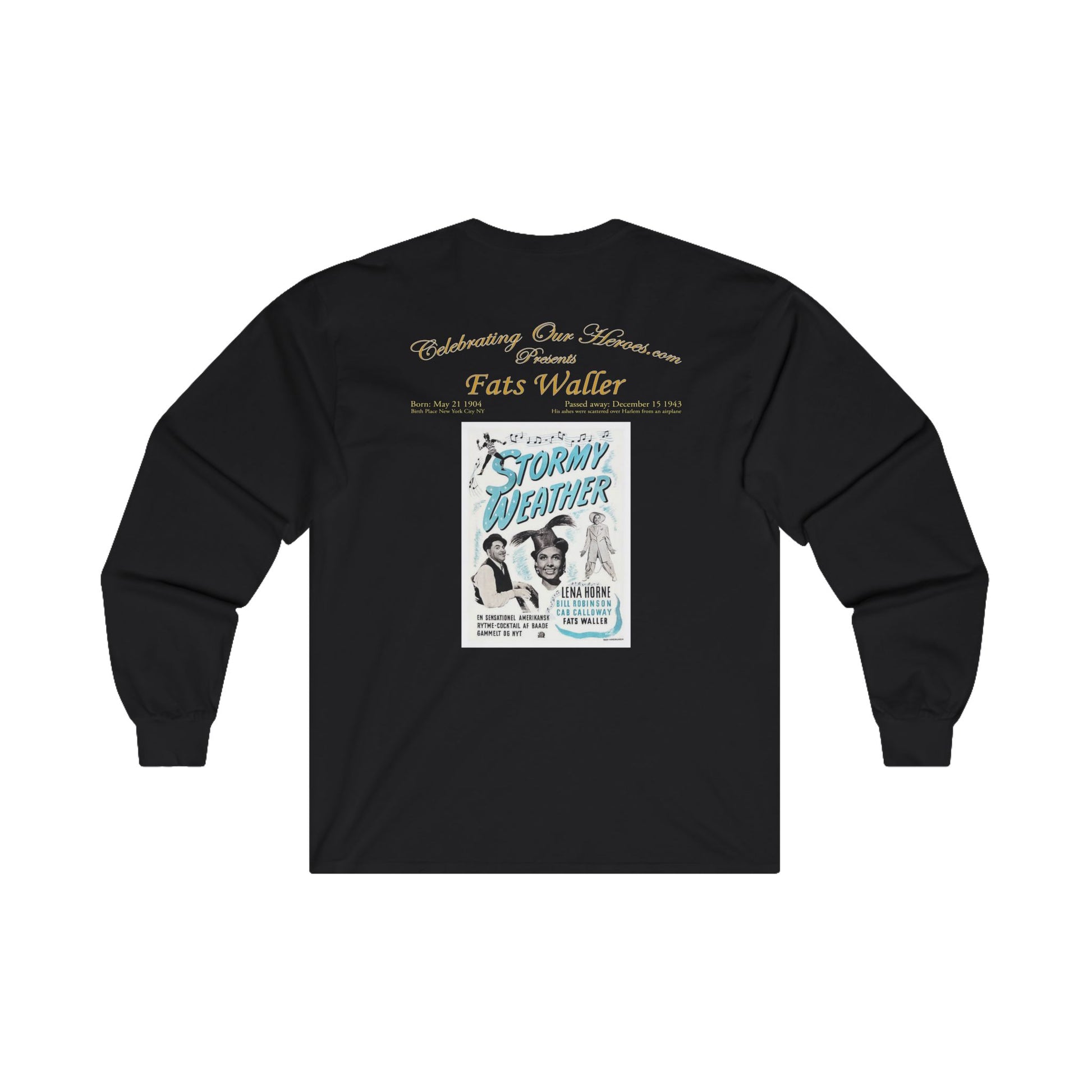 Fats Waller - Stormy Weather (1943) - Front and Back Printed Concert Style Long Sleeve T-Shirt