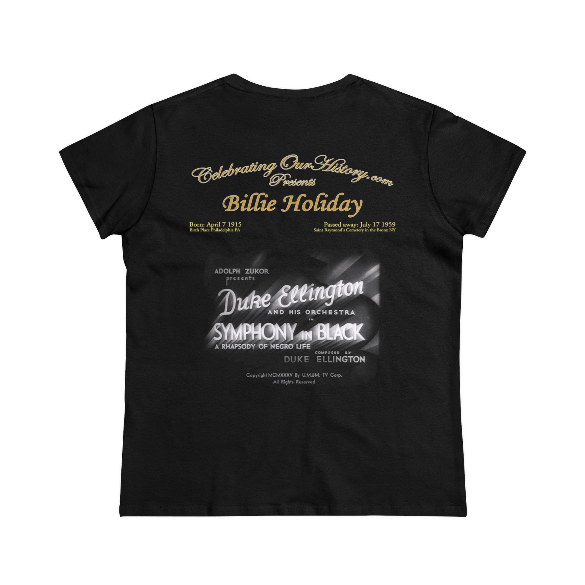 Billie Holiday - Symphony in Black (1935) -  Front and Back Printed Concert Style Women's T-Shirt
