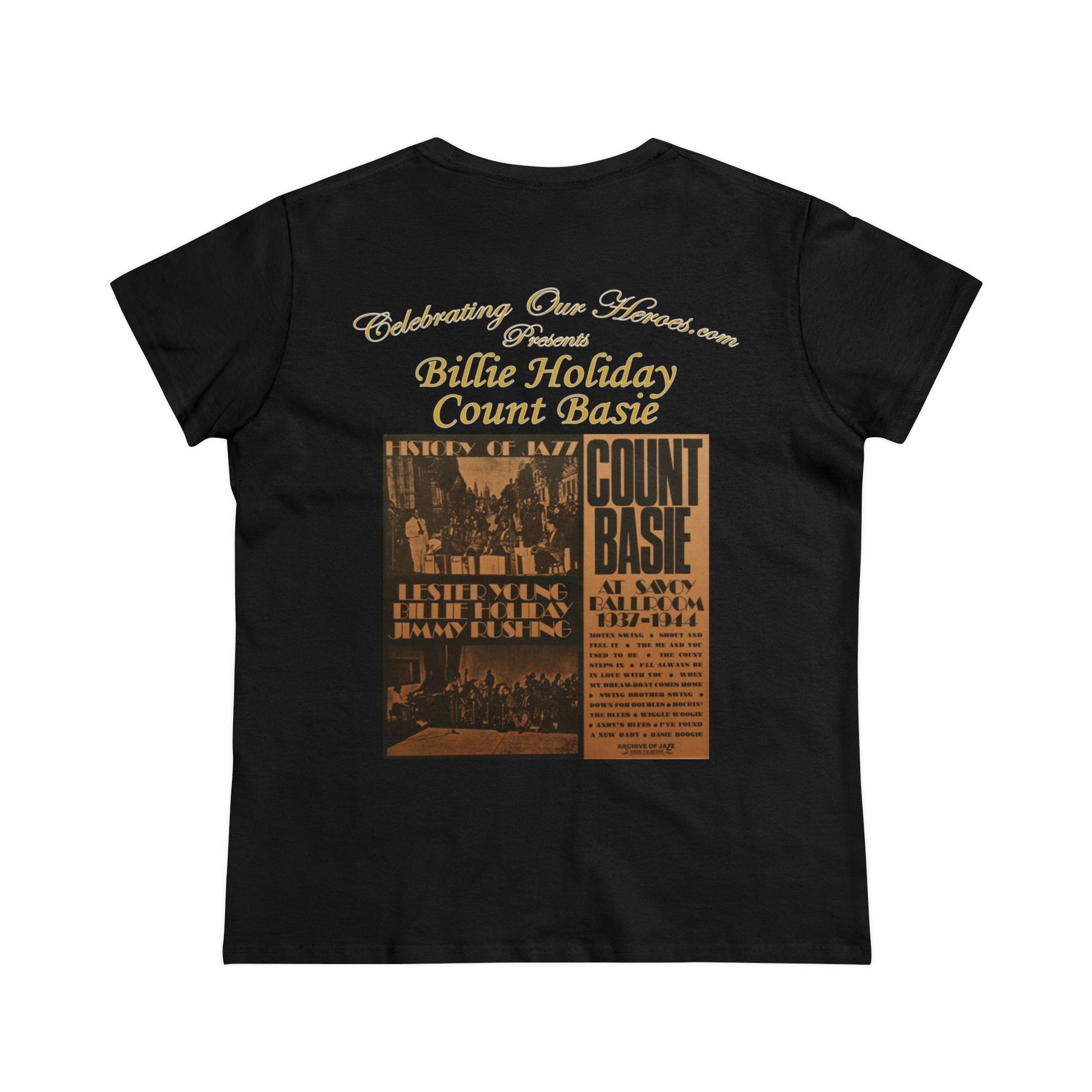 Billie Holiday And Count Basie - History Of Jazz -  Front and Back Printed Concert Style Women's T-Shirt