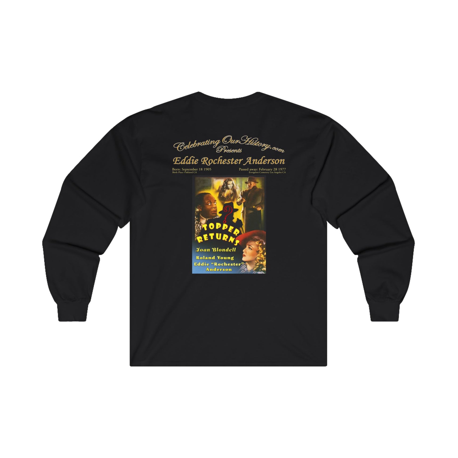 Eddie “Rochester” Anderson - Topper Returns (1941) - Front and Back Printed Concert Style Long Sleeve T-Shirt