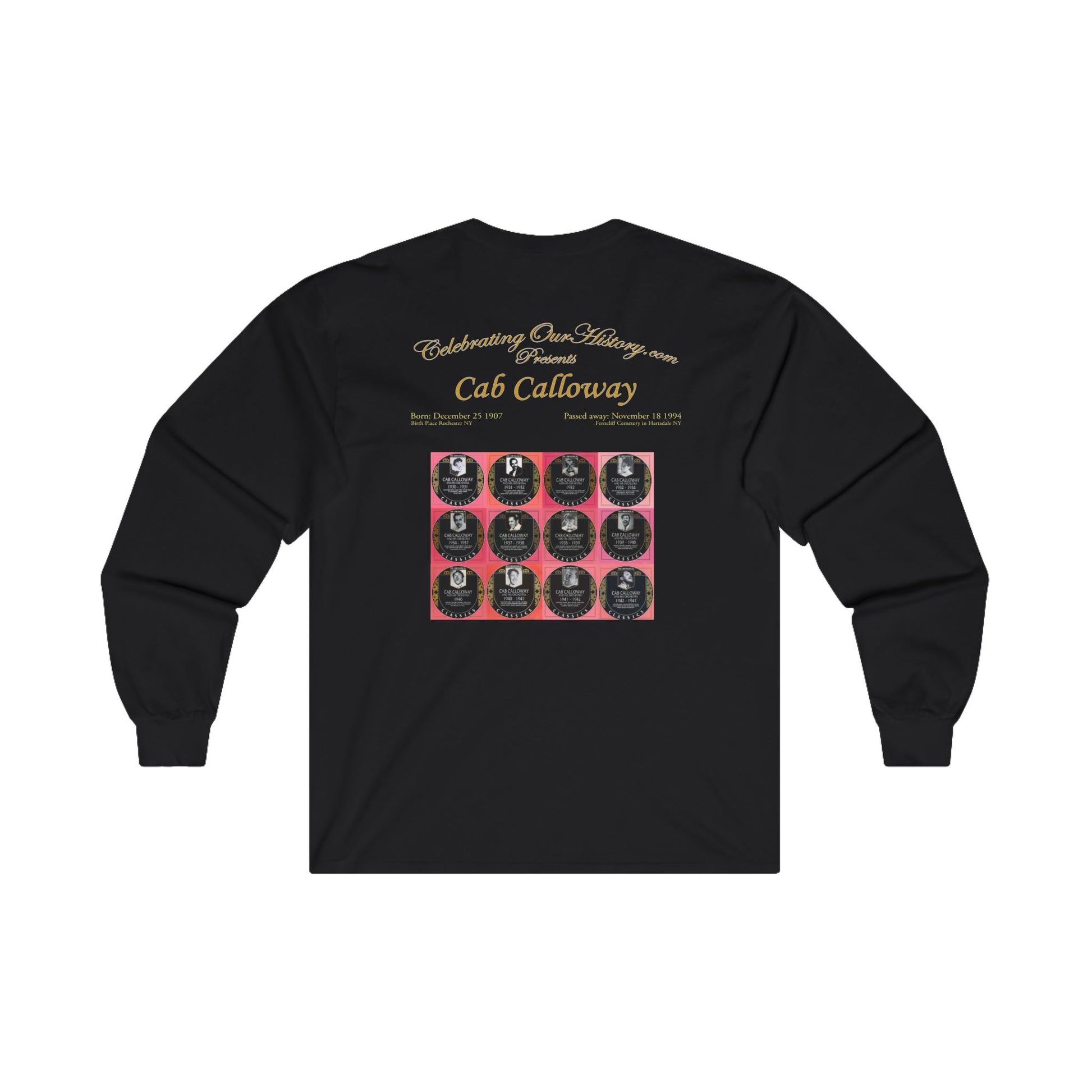 Cab Calloway - Twelve Albums - Front and Back Printed Concert Style Long Sleeve T-Shirt