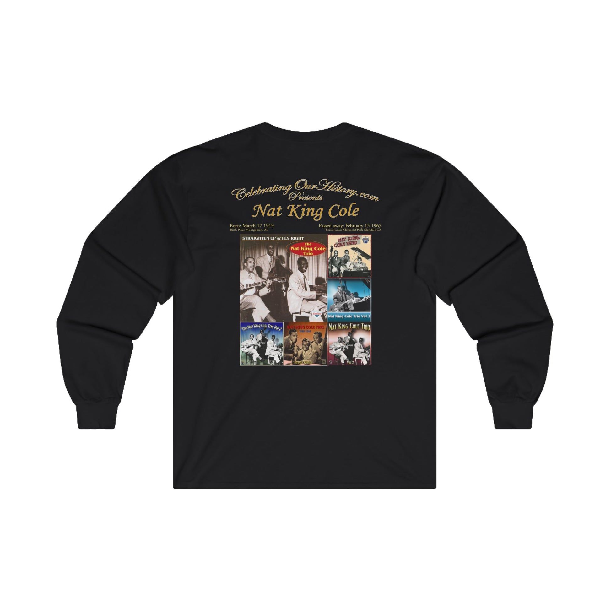 Nat King Cole - The Nat King Cole Trio - Front and Back Printed Concert Style Long Sleeve T-Shirt