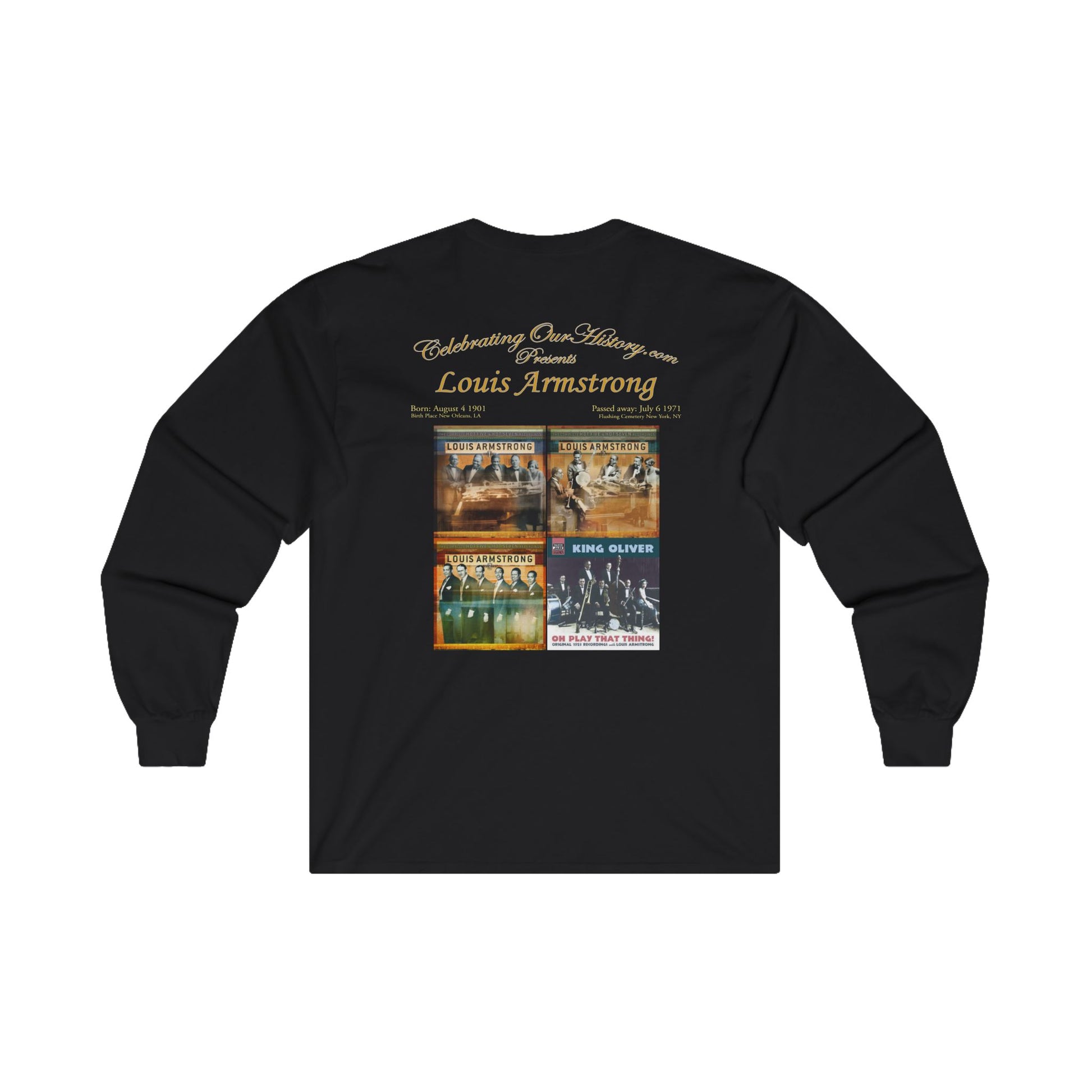 Louis Armstrong - First Four Albums - Front and Back Printed Concert Style Long Sleeve T-Shirt