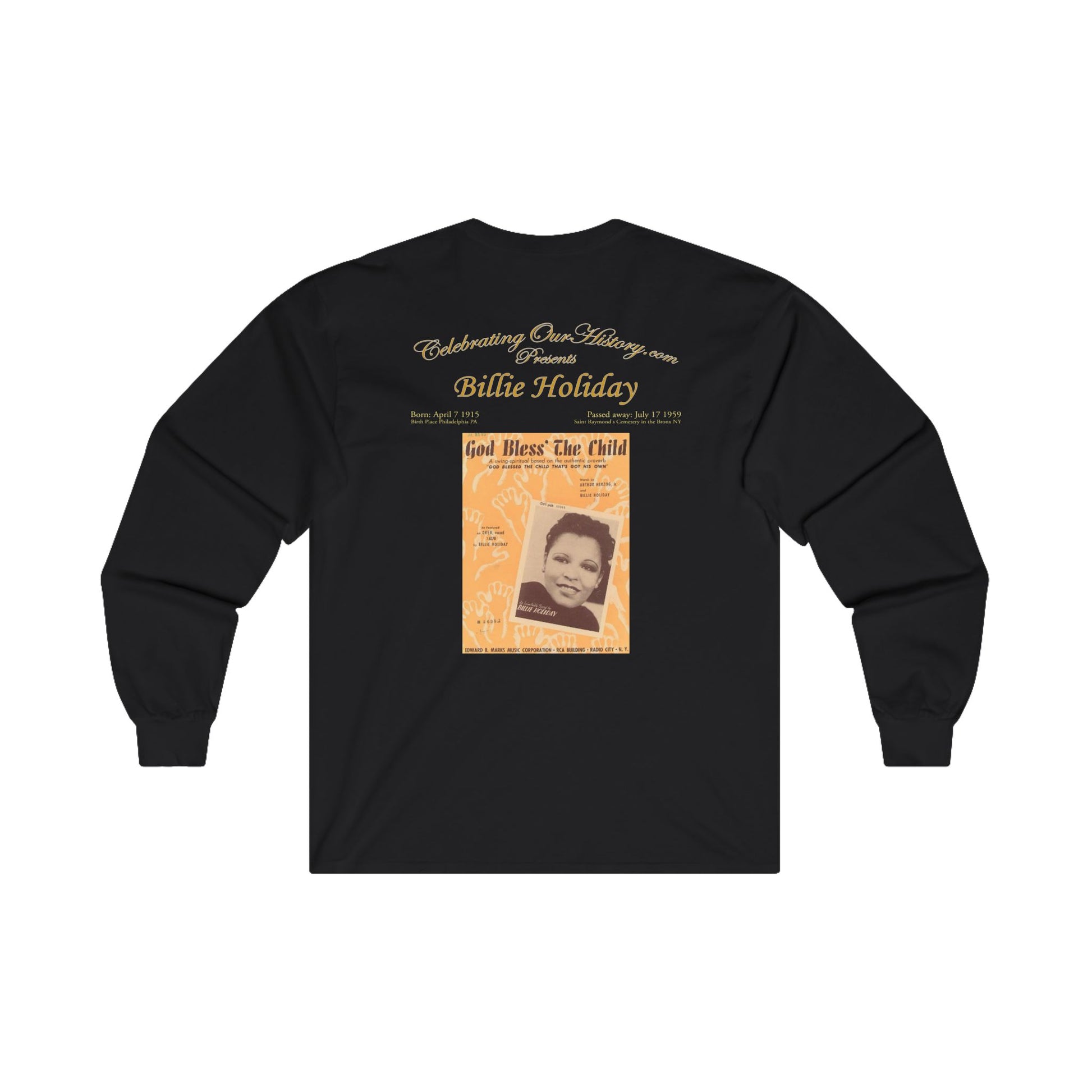 Billie Holiday - God Bless The Child - Front and Back Printed Concert Style Long Sleeve T-Shirt