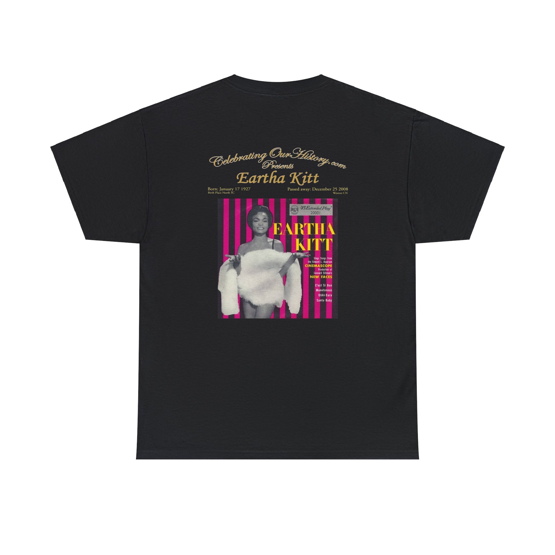 Eartha Kitt - Eartha Kitt Album -  Front and Back Printed Concert Style T-Shirt