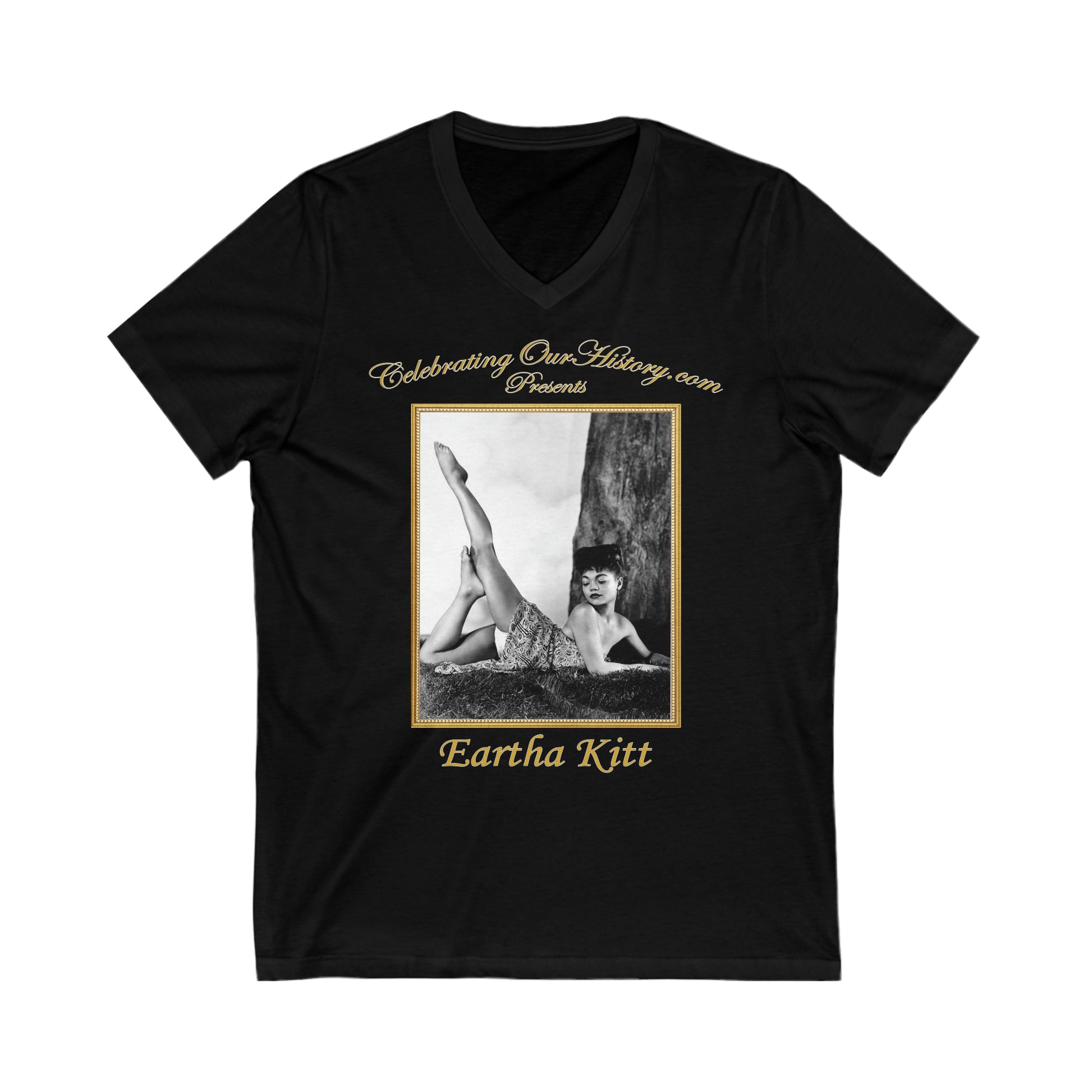 Eartha Kitt - Four Magazines - Front and Back Printed Concert Style V-Neck T-Shirt