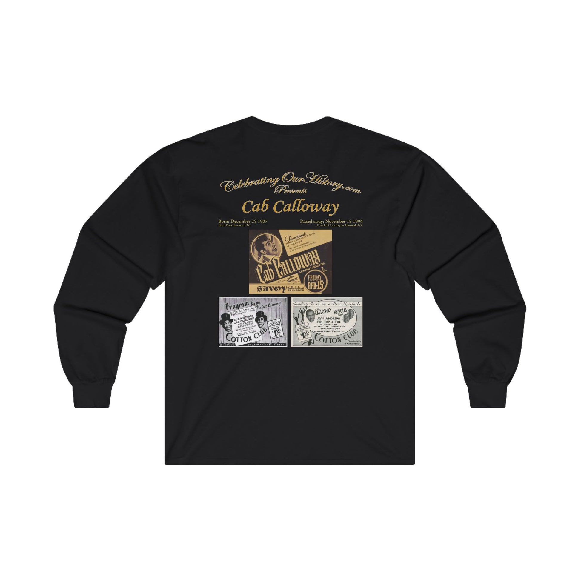 Cab Calloway - Three Program Posters - Front and Back Printed Concert Style Long Sleeve T-Shirt