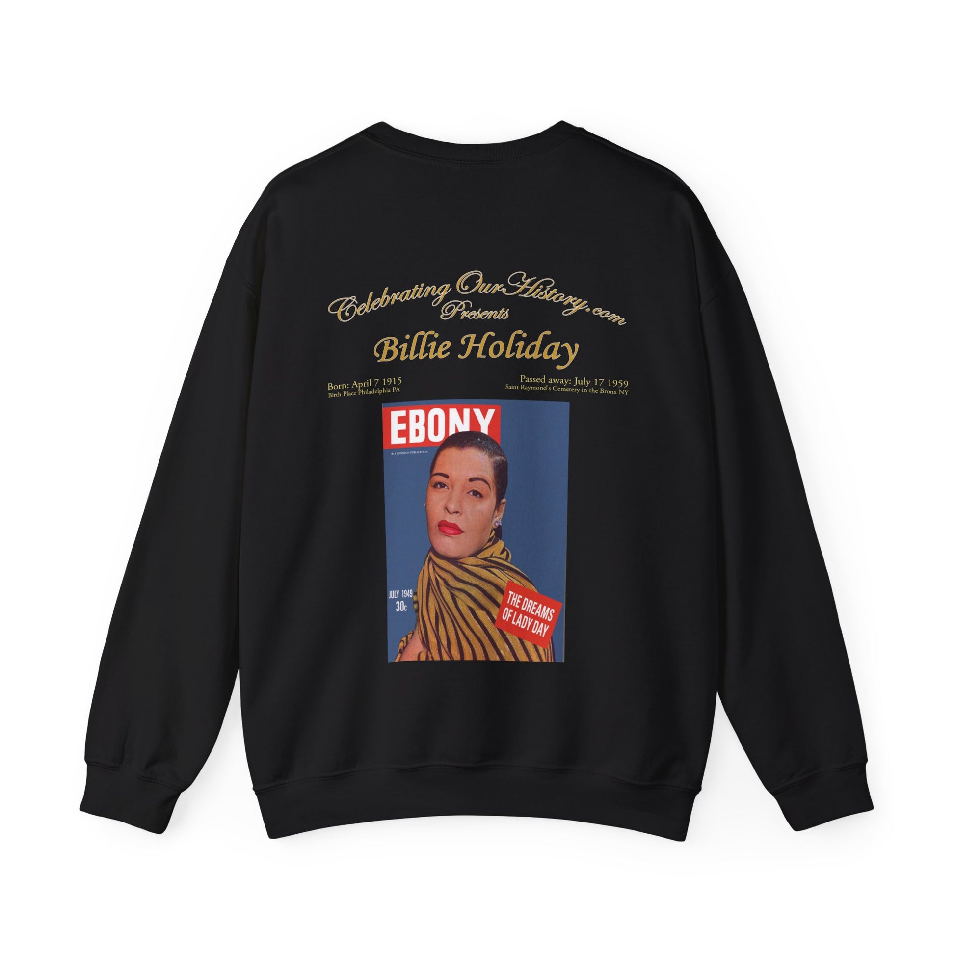 Billie Holiday - Ebony Magazine -  Front and Back Printed Concert Style Sweatshirt