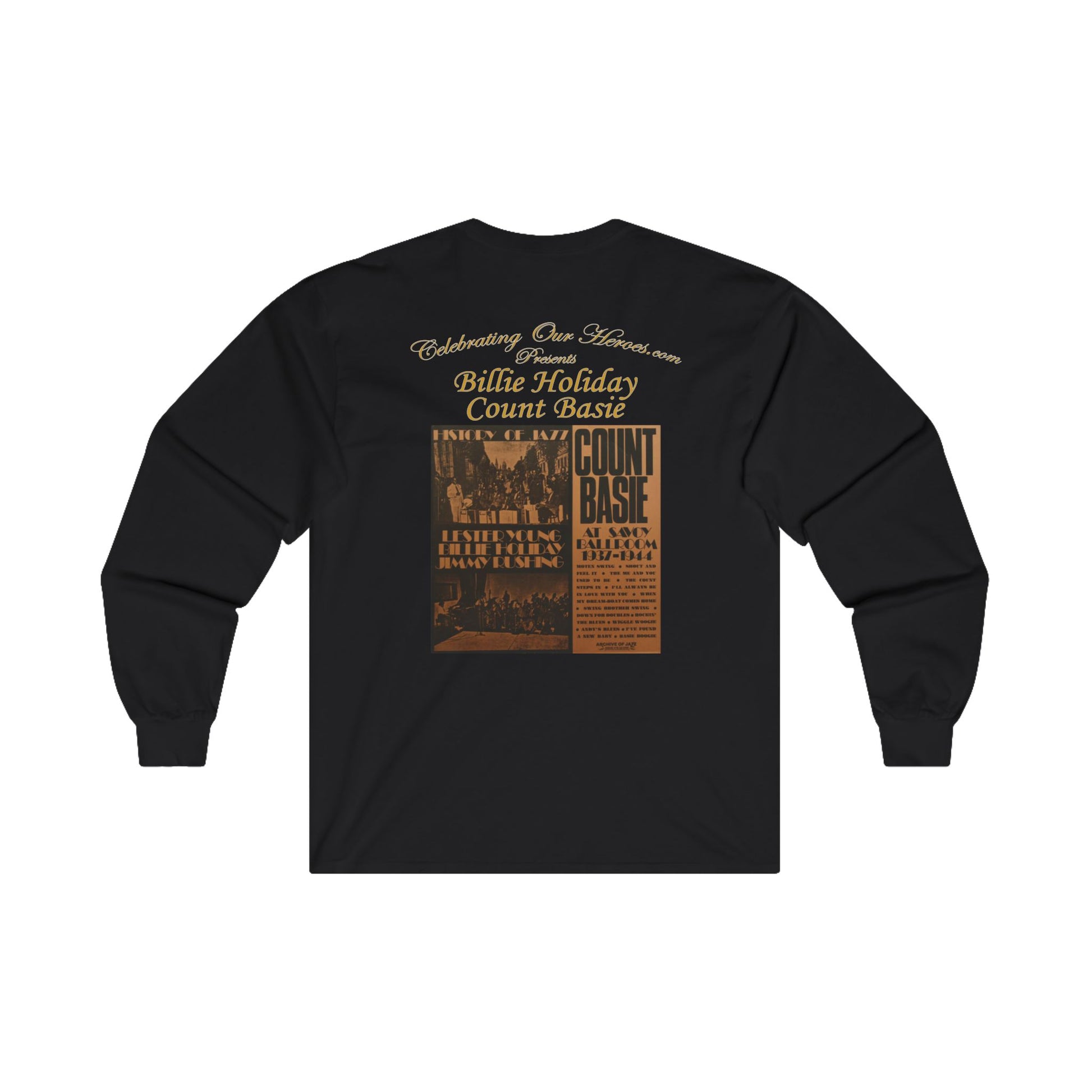 Billie Holiday And Count Basie - History Of Jazz - Front and Back Printed Concert Style Long Sleeve T-Shirt
