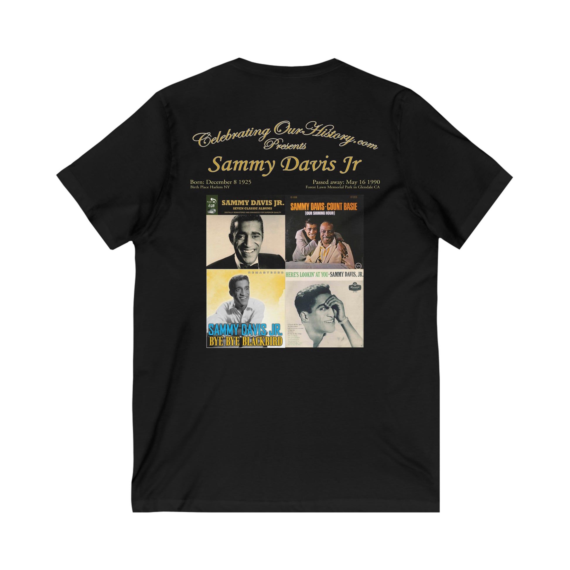 Sammy Davis Jr - Four Albums - Front and Back Printed Concert Style V-Neck T-Shirt