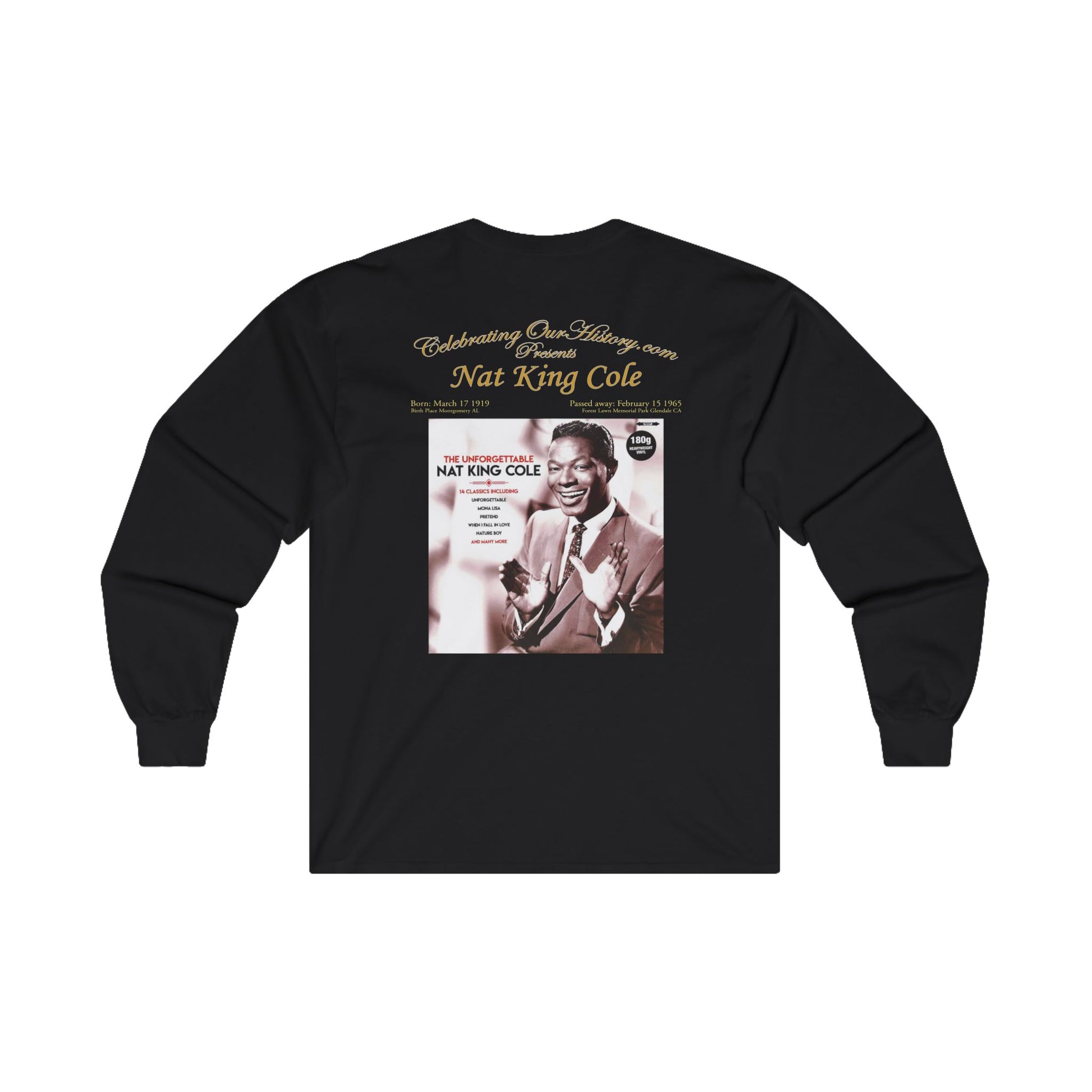 Nat King Cole - The Unforgettable Nat King Cole - Front and Back Printed Concert Style Long Sleeve T-Shirt