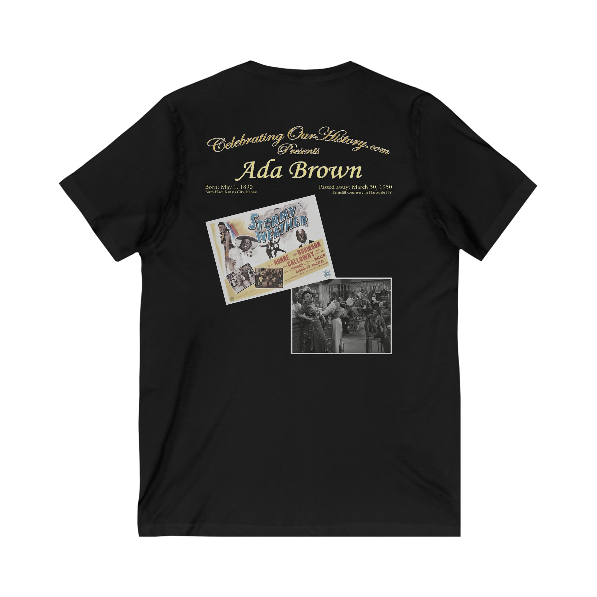 Ada Brown - Stormy Weather (1943) - Front and Back Printed Concert Style V-Neck T-Shirt