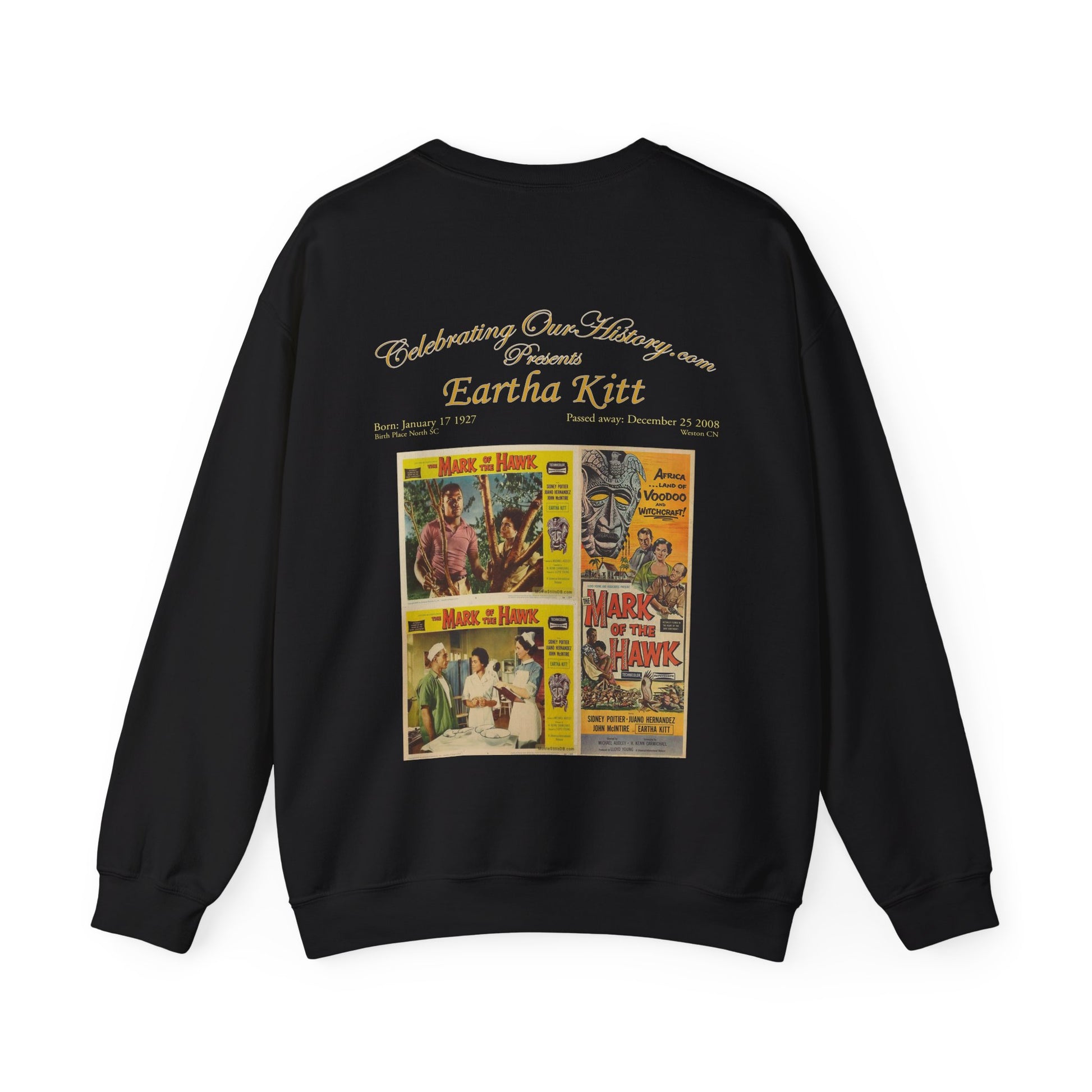 Eartha Kitt - Mark Of The Hawk (1957) -  Front and Back Printed Concert Style Sweatshirt