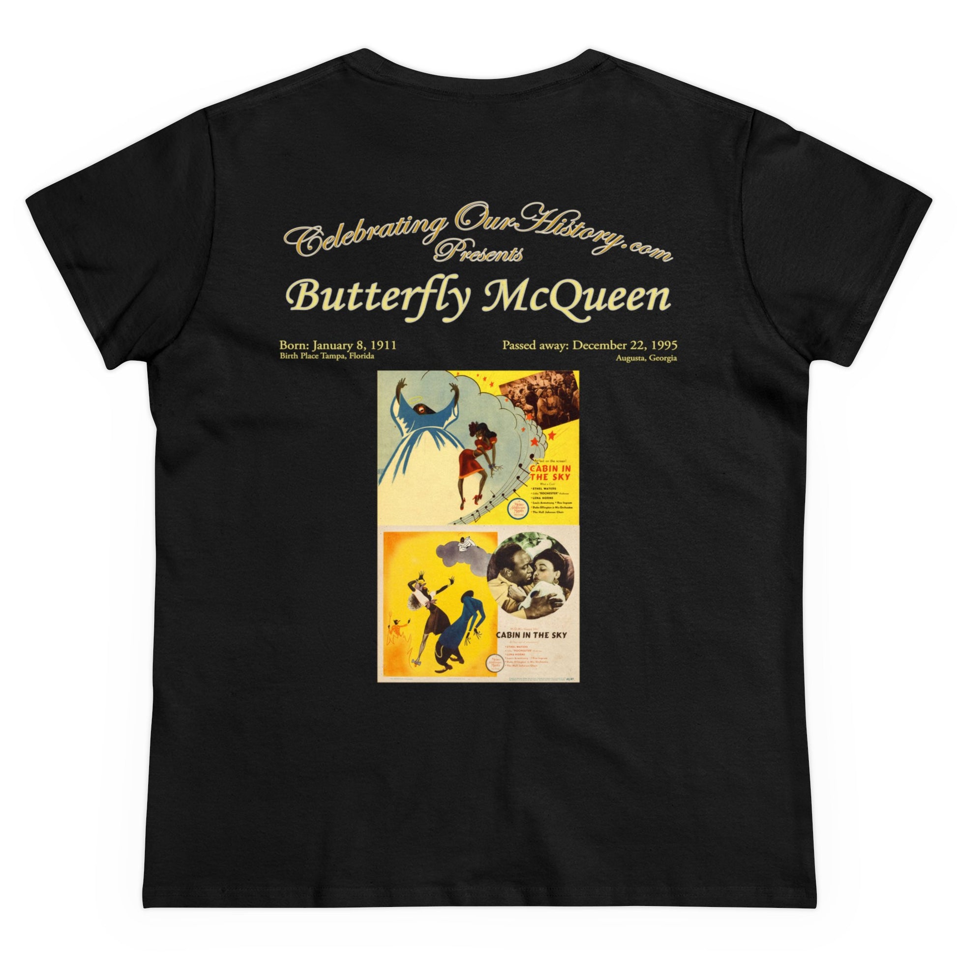 Butterfly McQueen - Cabin in the Sky (1943) -  Front and Back Printed Concert Style Women's T-Shirt