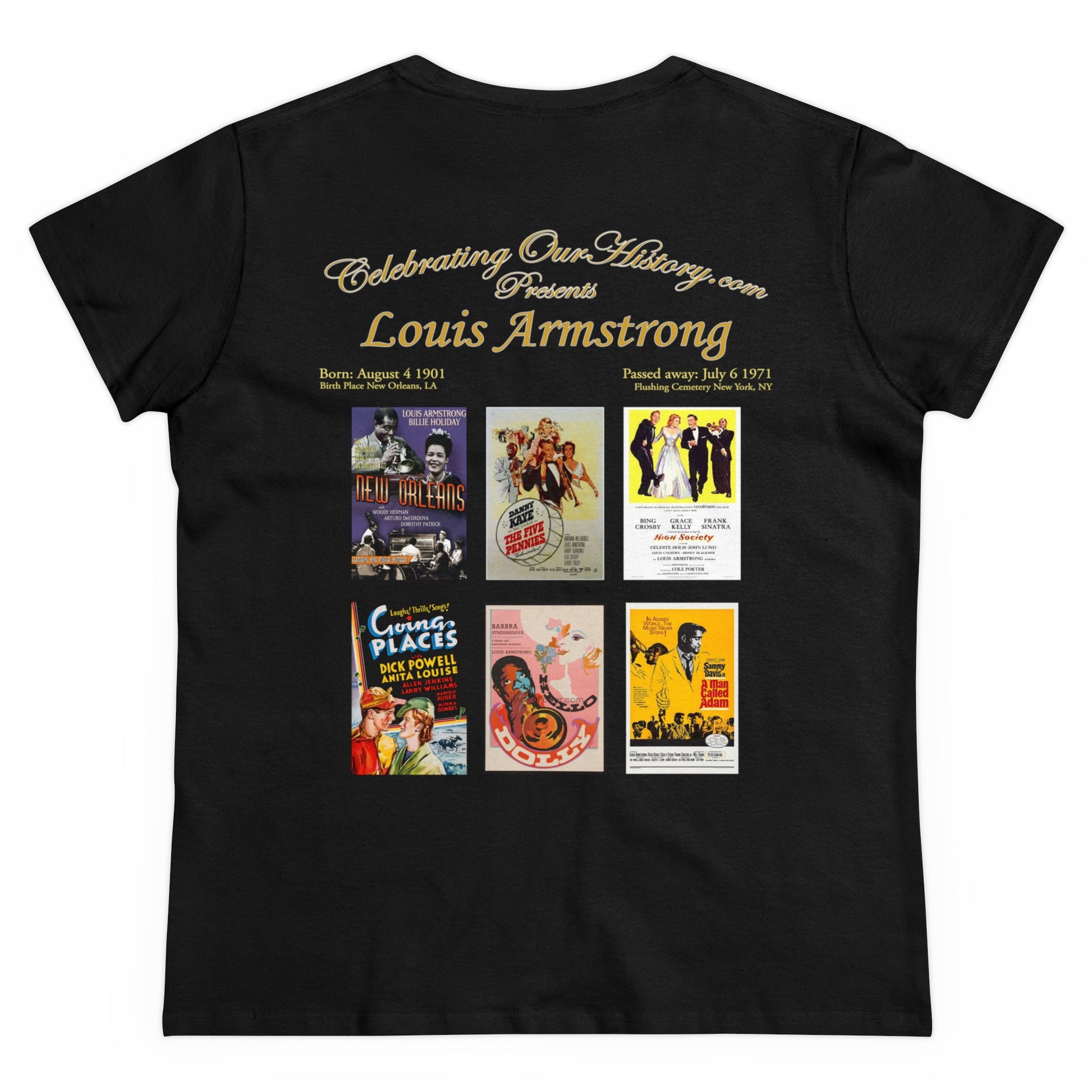 Louis Armstrong - Six Movie Posters -  Front and Back Printed Concert Style Women's T-Shirt