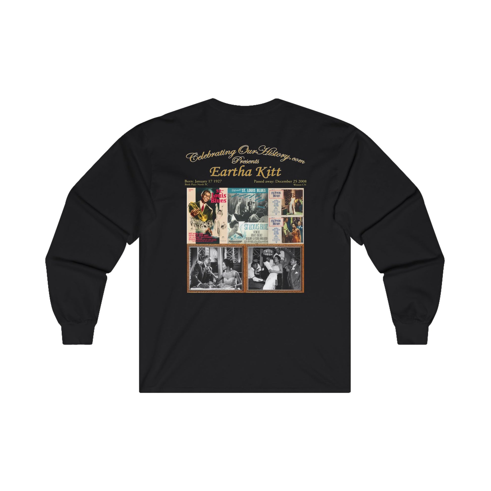 Eartha Kitt - St. Louis Blues (1958) - Front and Back Printed Concert Style Long Sleeve T-Shirt