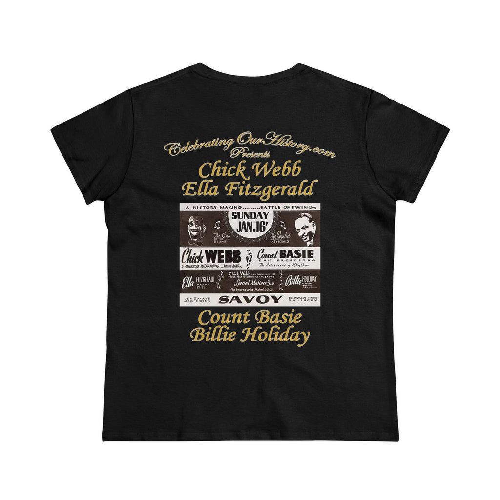Chick Webb & Ella Fitzgerald vs Count Basie & Billie Holiday - Battle of Swing -  Front and Back Printed Concert Style Women's T-Shirt