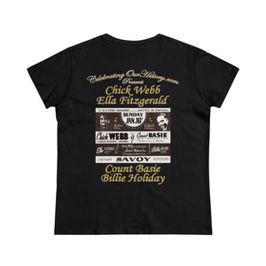 Chick Webb & Ella Fitzgerald vs Count Basie & Billie Holiday - Battle of Swing -  Front and Back Printed Concert Style Women's T-Shirt