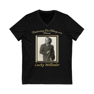 Lucky Millinder - Four Records - Front and Back Printed Concert Style V-Neck T-Shirt