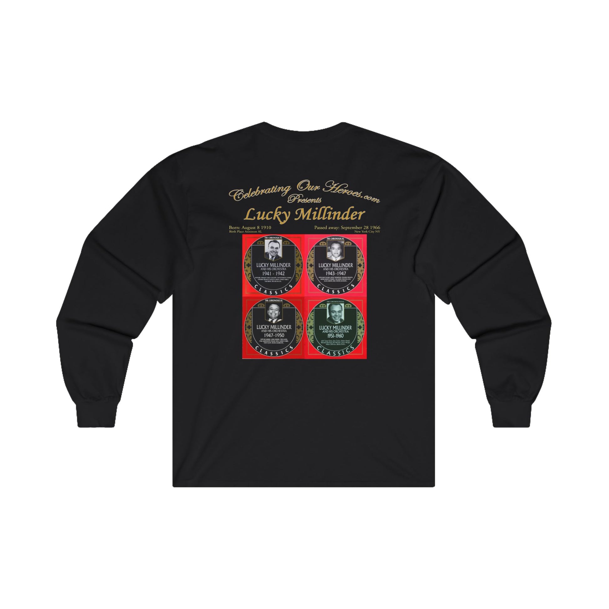 Lucky Millinder - Four Records - Front and Back Printed Concert Style Long Sleeve T-Shirt