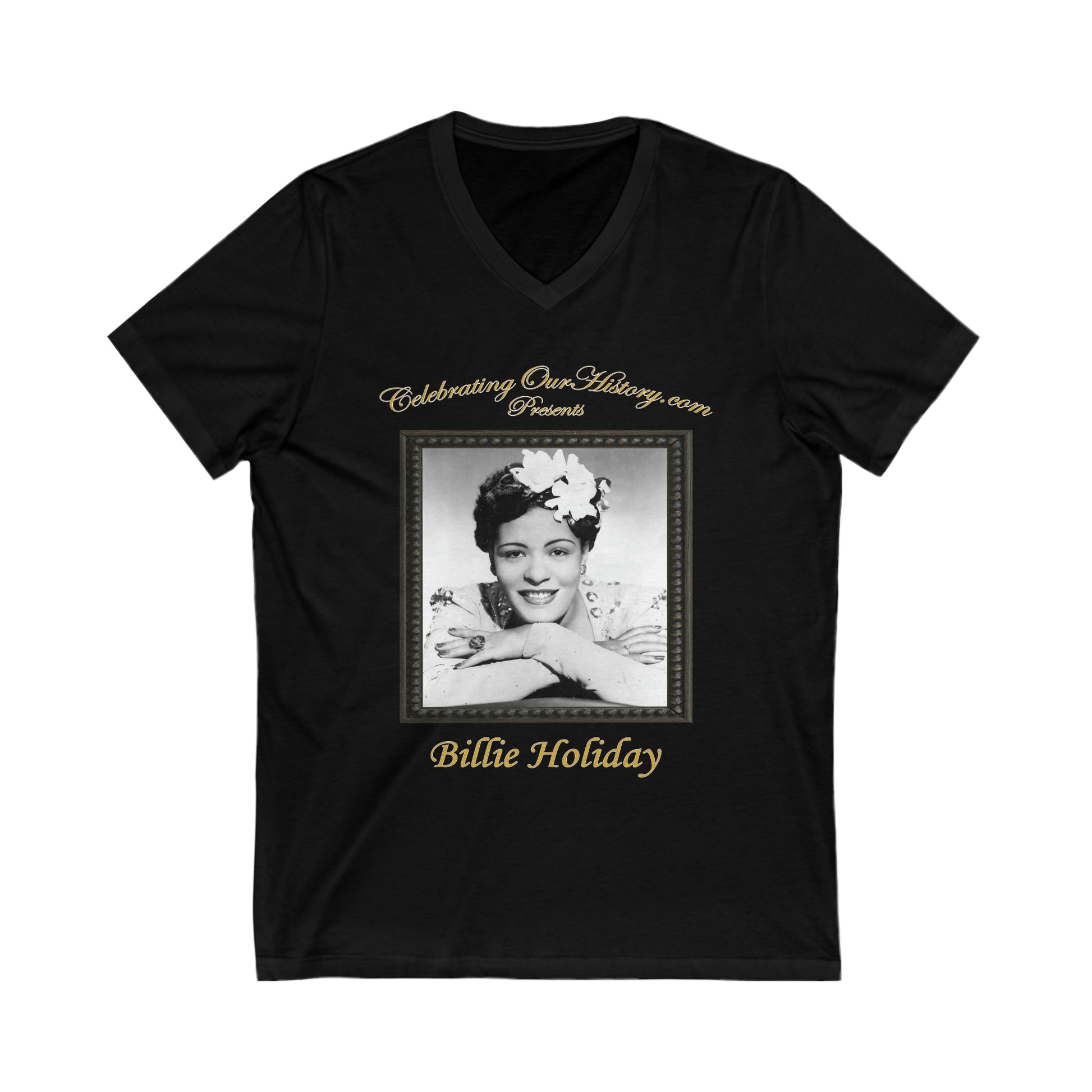 Billie Holiday - The Lady Sings - Front and Back Printed Concert Style V-Neck T-Shirt