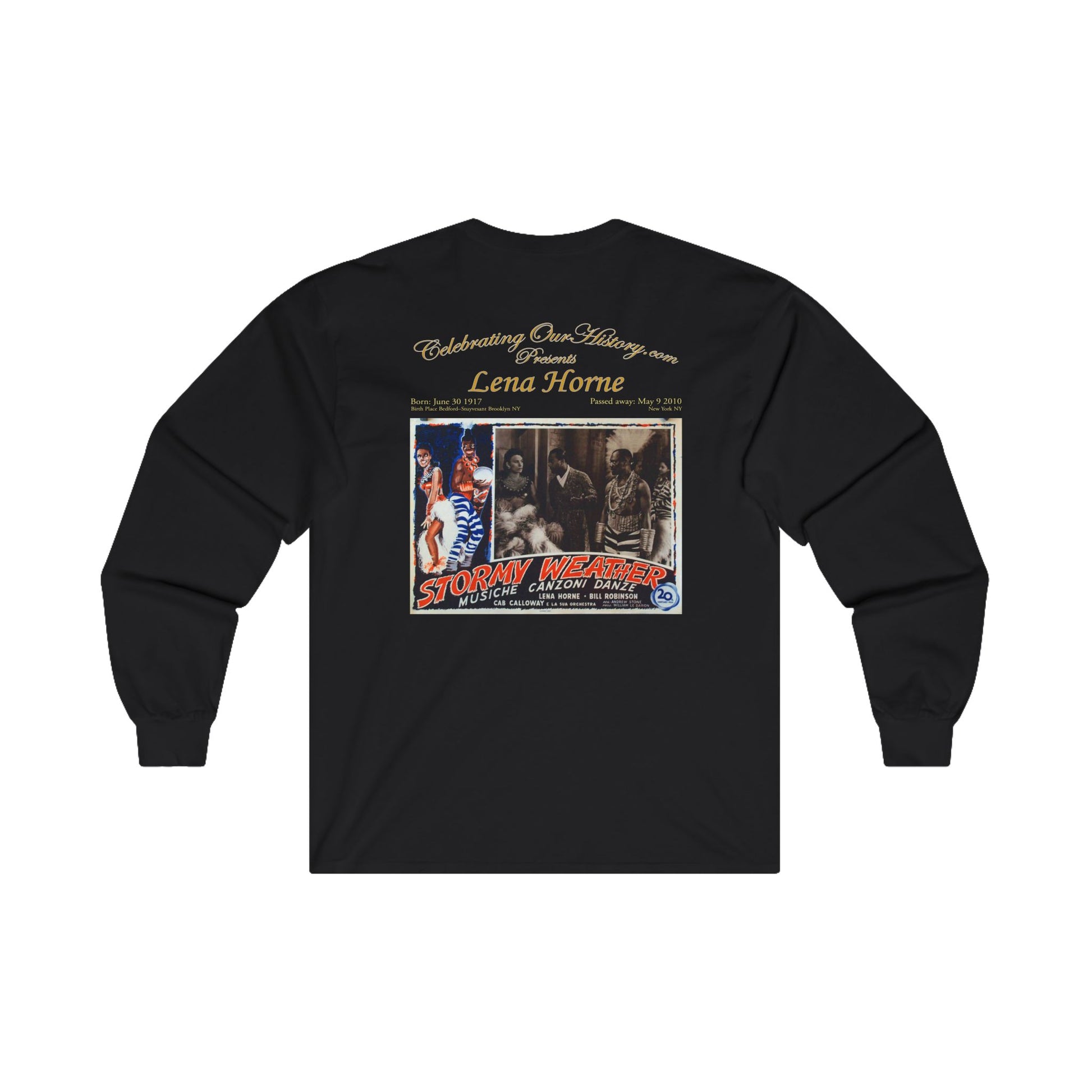 Lena Horne - Stormy Weather (1943) - Front and Back Printed Concert Style Long Sleeve T-Shirt