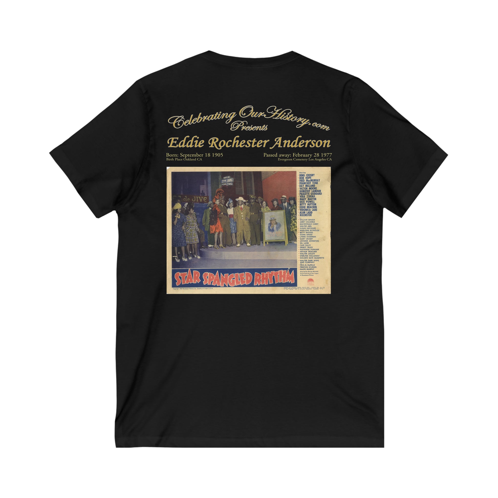 Eddie “Rochester” Anderson - Star Spangled Rhythm (1942) - Front and Back Printed Concert Style V-Neck T-Shirt